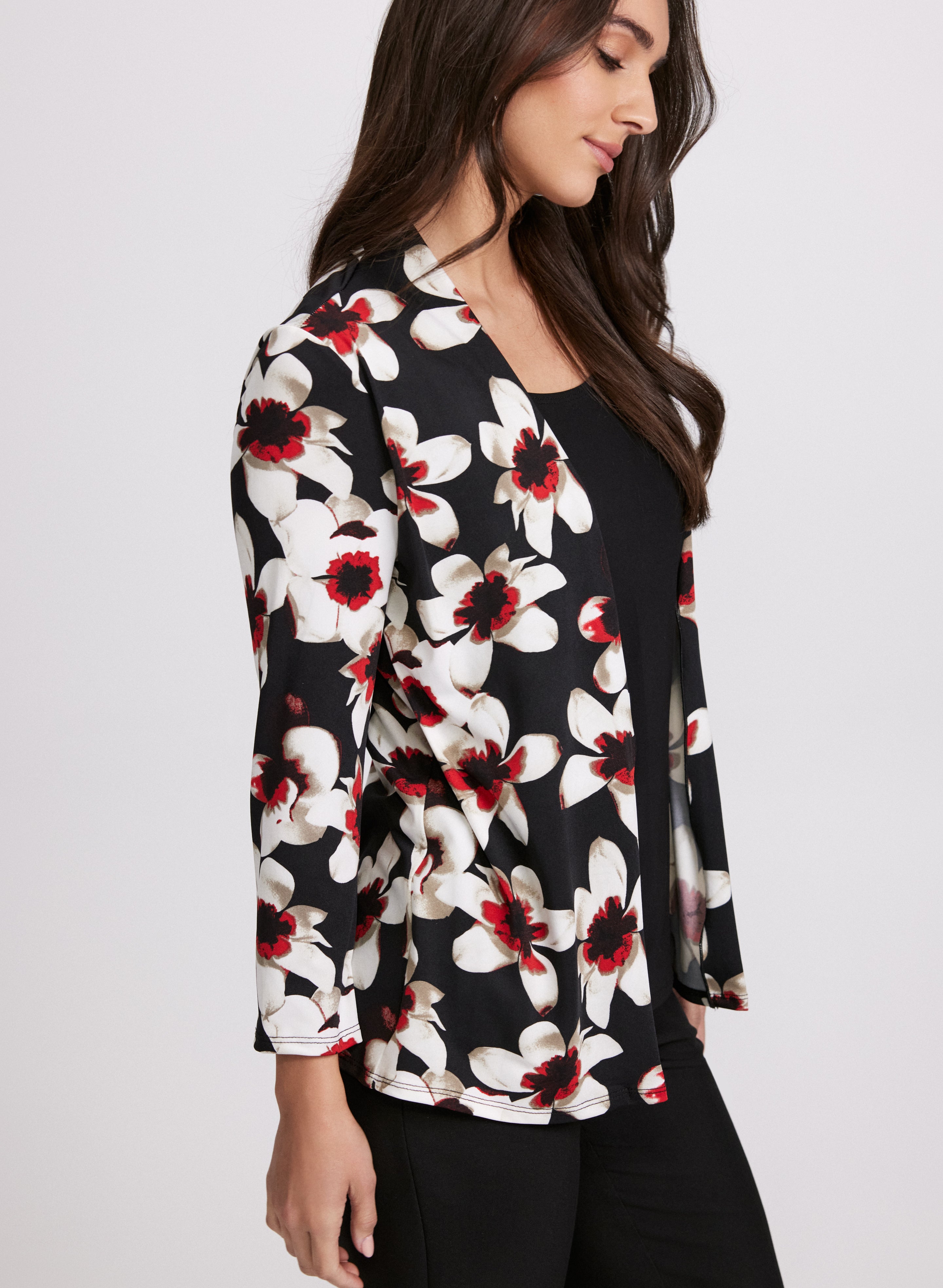 Floral Print Layered Illusion Top for Women - Elegant Blouse for Casual Wear, Date Night & Office Outfits