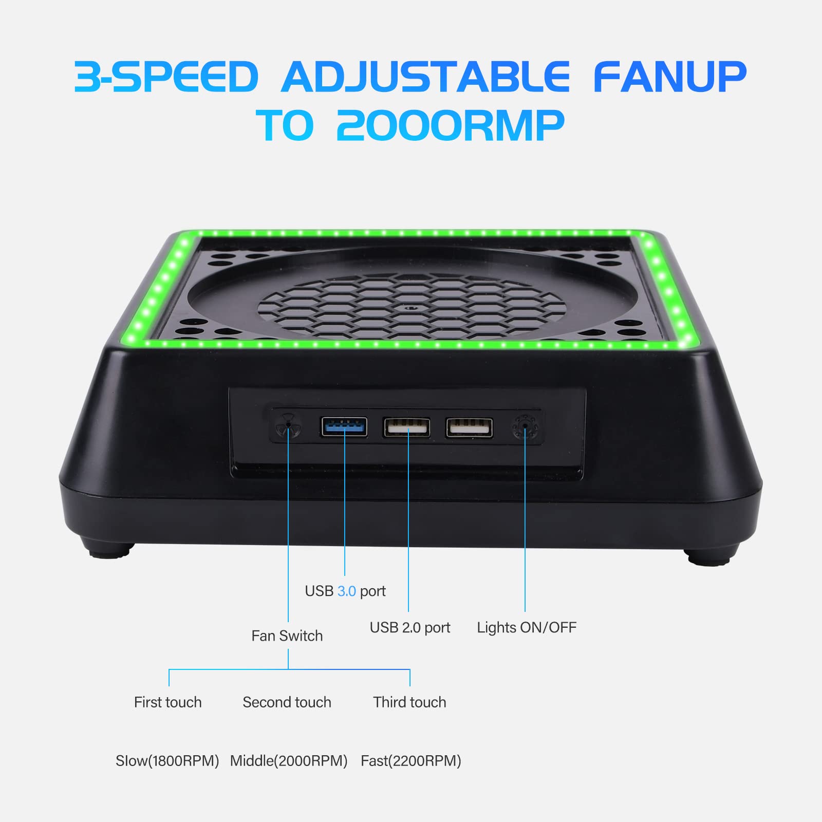 TechKen RGB Cooling Fan Stand Dock for Xbox Series X - 3 Speed Levels, 7 Color Modes, Adjustable LED Light - Perfect for Gaming & Entertainment Setup (Small)