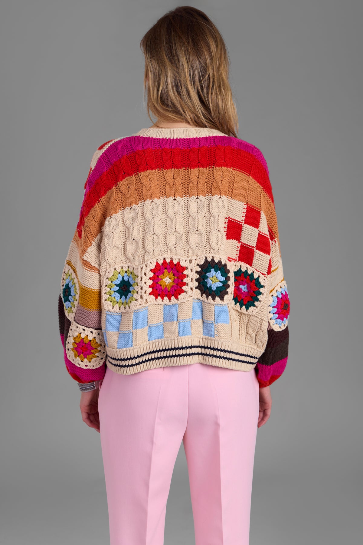 Square Checkered Multi-Pattern Cardigan for Women - Stylish Knit Sweater for Fall & Winter Fashion, Office Wear, and Casual Outfits