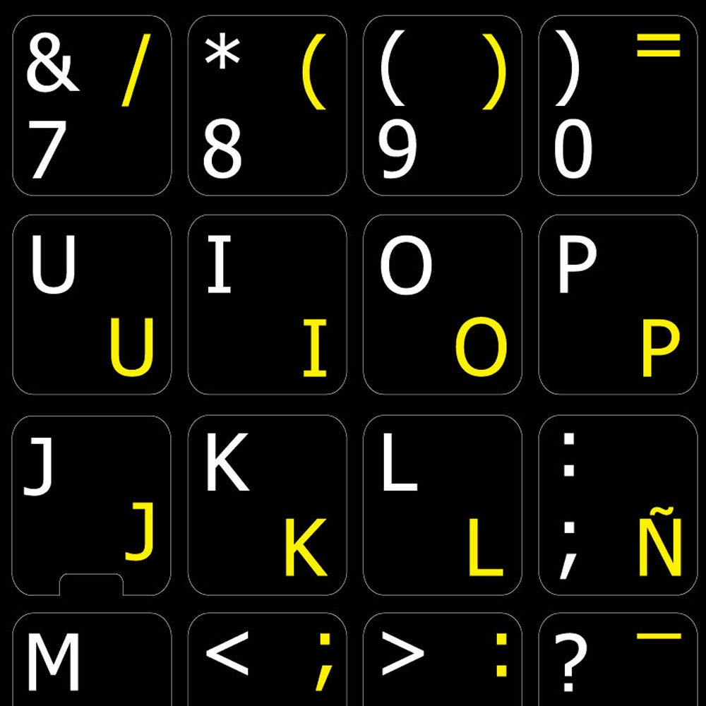 Spanish to English Keyboard Stickers - Non-Transparent Black Background Labels for PC, Laptop & Notebook - Perfect for Bilingual Typing, Language Learning & Office Work