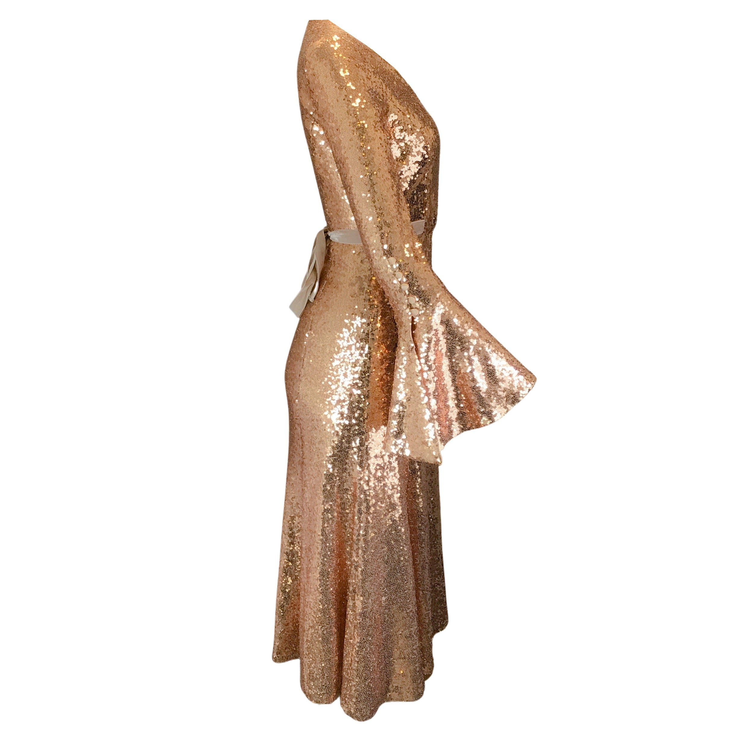 Prabal Gurung Gold Sequin Embellished Midi Dress for Women - Elegant Party & Evening Gown for Weddings, Galas, and Special Occasions
