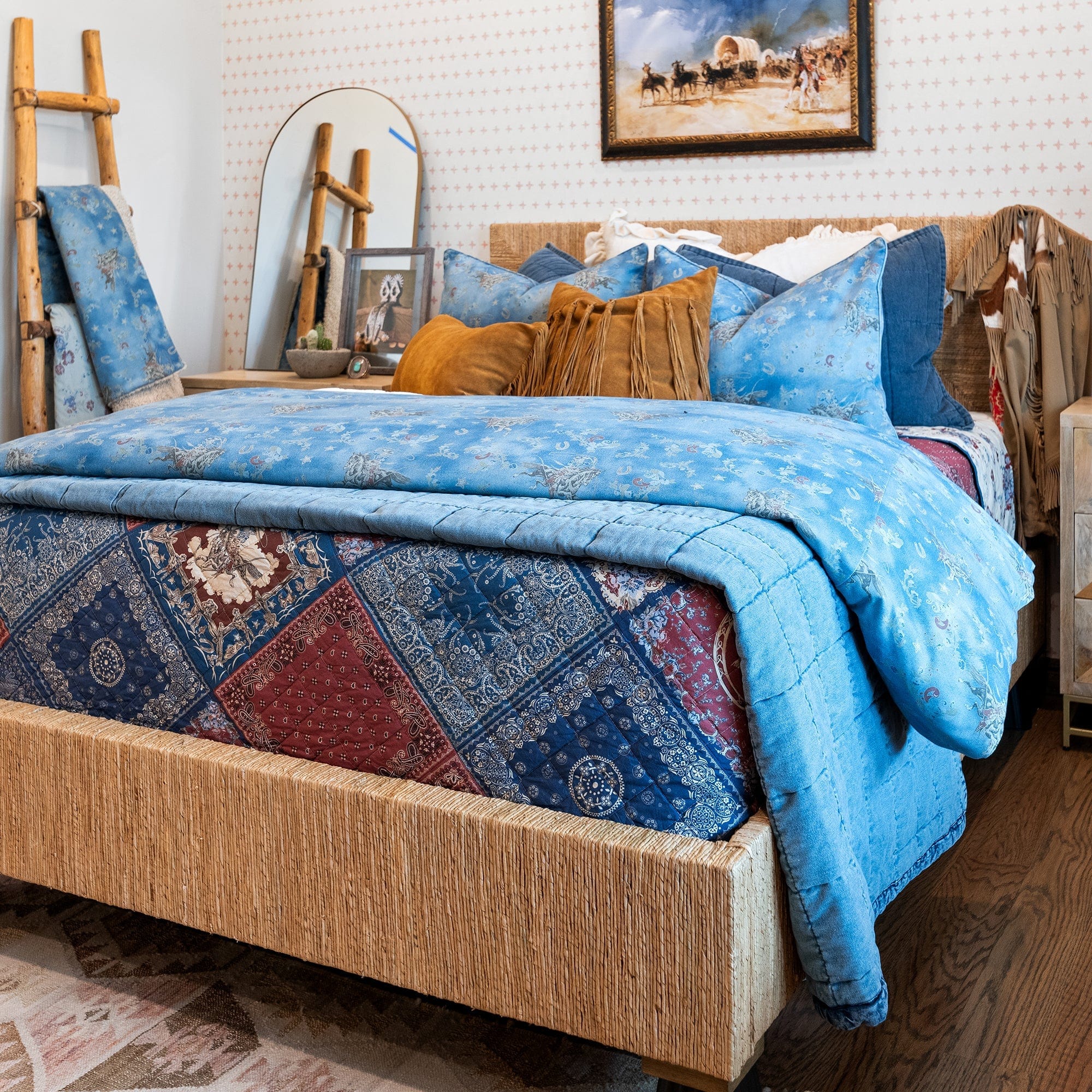 Reversible Patchwork Bandana Quilt Set - Stylish & Comfortable for Home Decor, Picnics, and Outdoor Adventures