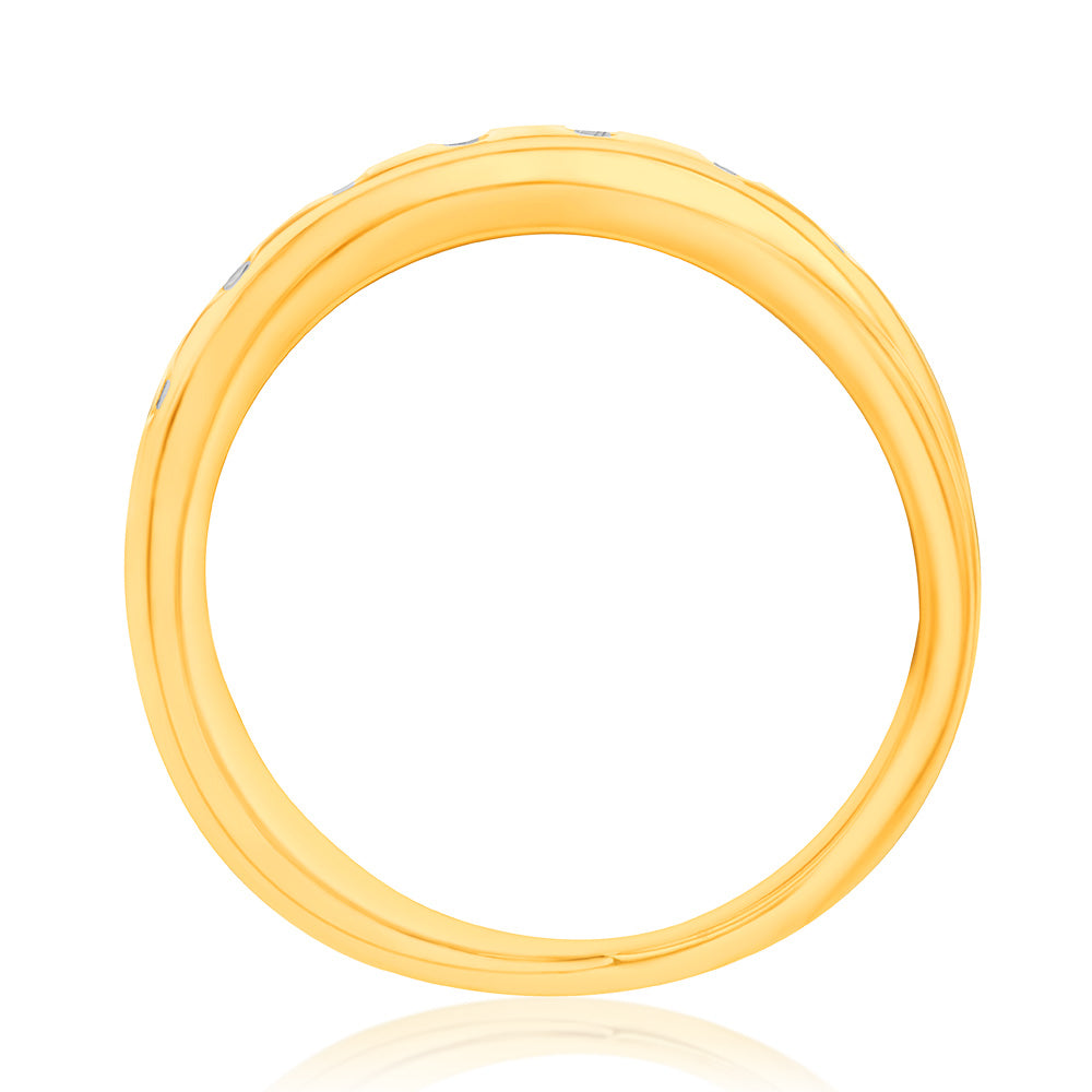 14K Gold Plated Sterling Silver Diamond Crossover Ring with 7 Genuine Diamonds - Elegant Jewelry for Women, Perfect for Weddings, Anniversaries & Gifts