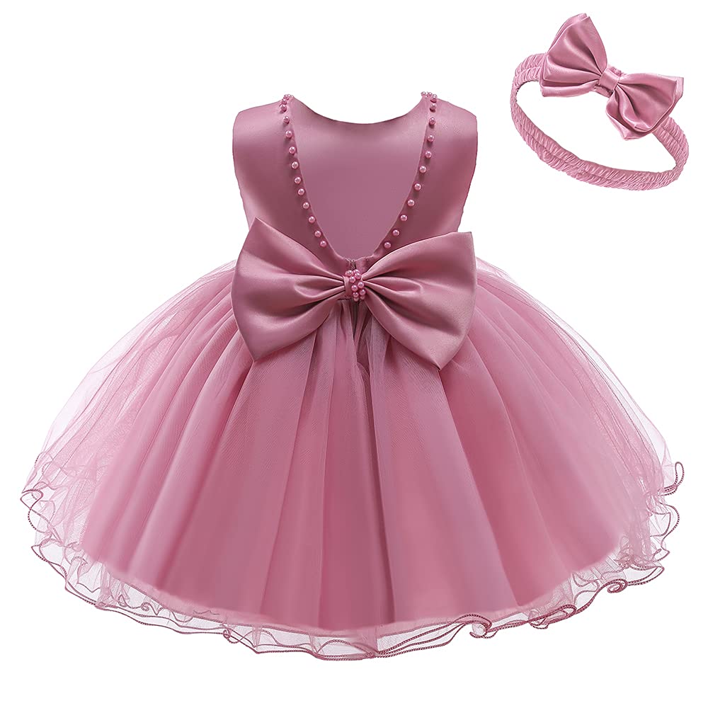 6M-6T Baby Girls Backless Lace Pageant Dress - Toddler Formal Princess Gown with Headwear for Weddings, Baptisms & Special Occasions