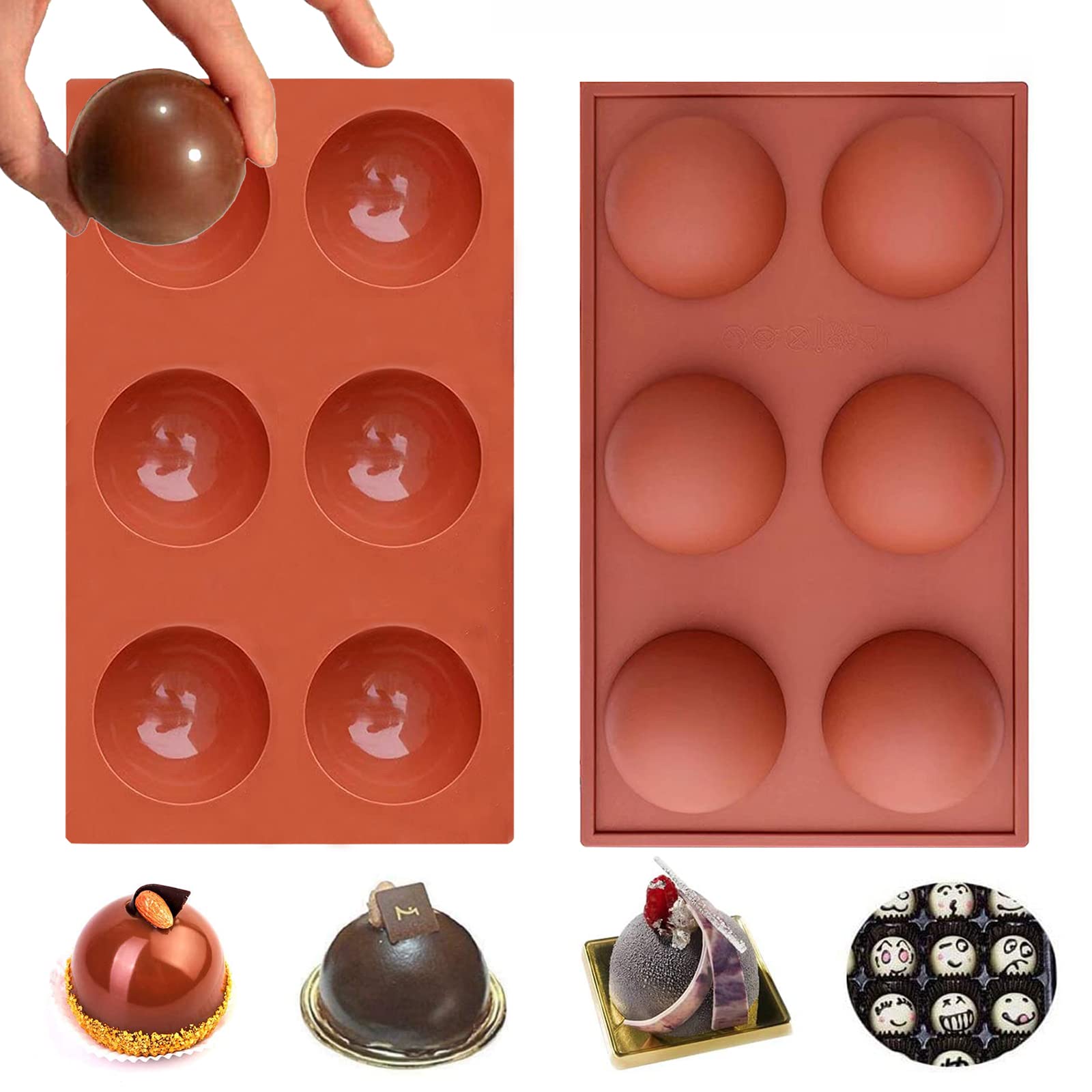 Premium 2.5 Inch Silicone Hot Chocolate Bomb Mold - Large Round Chocolate Sphere & Half Dome Mold for DIY Hot Cocoa Bombs - Perfect for Holiday Gifts, Party Favors, and Home Baking (Brown)