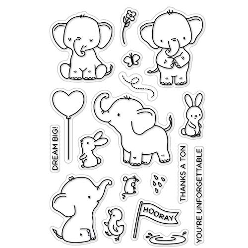 Cute Elephant Rabbit Duck Mice Clear Stamps for Card Making - Transparent Rubber Silicone Gel Stamps for Paper Crafting, Scrapbooking, DIY Photo Albums & Handmade Decorations - Perfect for Birthday Cards, Wedding Invitations & Craft Projects
