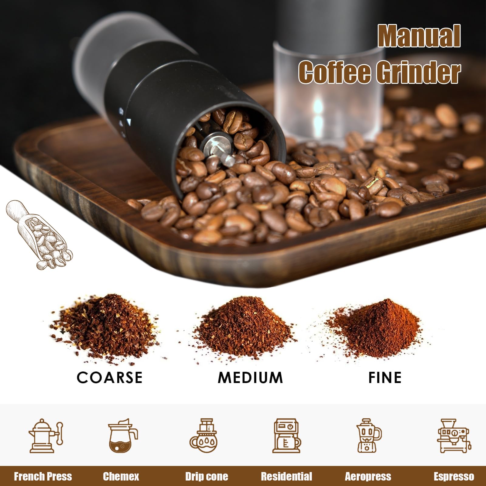 Premium Portable Manual Coffee Grinder with Conical Burr - 5 Adjustable Settings for Espresso, French Press & Drip Coffee | Perfect for Home, Office, Camping & Travel | Compact Hand Crank Coffee Mill for Fresh Ground Beans Anywhere