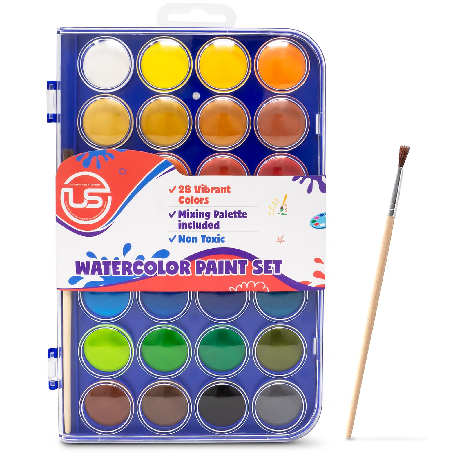 28 Colors Washable Watercolor Paint Set with Palette & Brush - Non-Toxic Kids Art Supplies for School Projects, DIY Crafts & Home Painting Activities