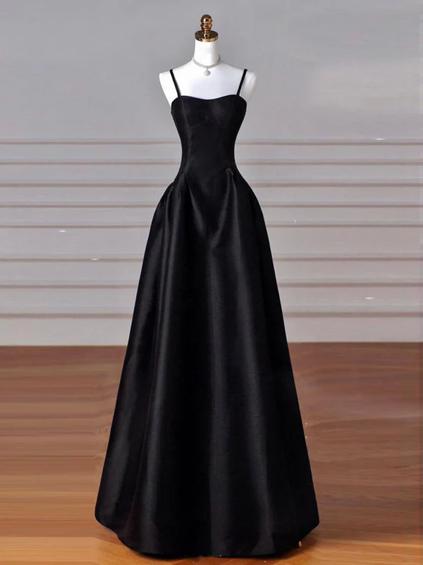 Elegant Black A-Line Satin Long Prom Dress for Women - Formal Evening Gown J4358 | Perfect for Homecoming, Prom Night, Wedding Guest & Special Occasions
