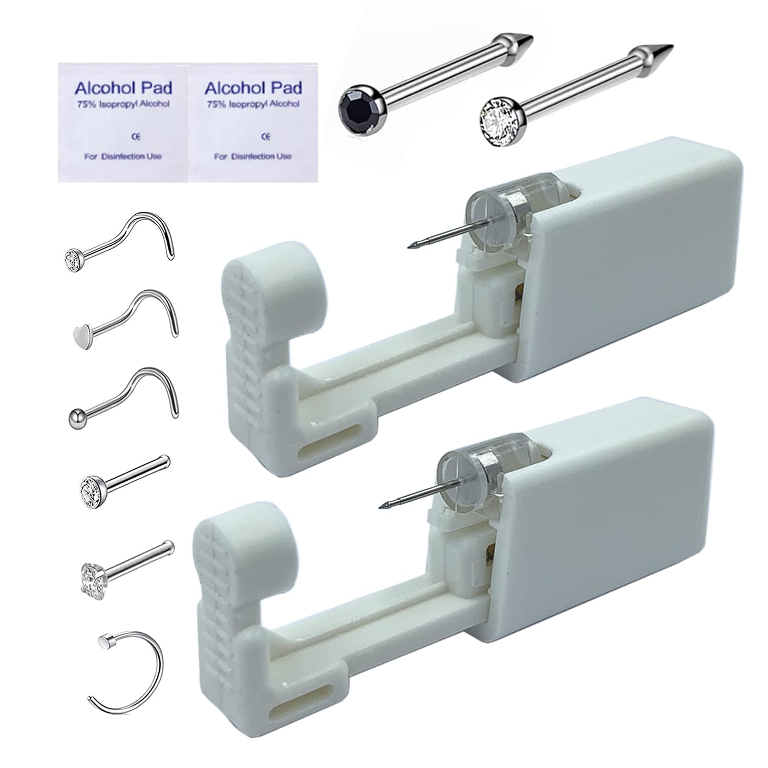2 Pack Disposable Nose Piercing Kit with 6 Replaceable Nose Studs - Professional & Home Use for Safe Nose Piercing at Salon or DIY