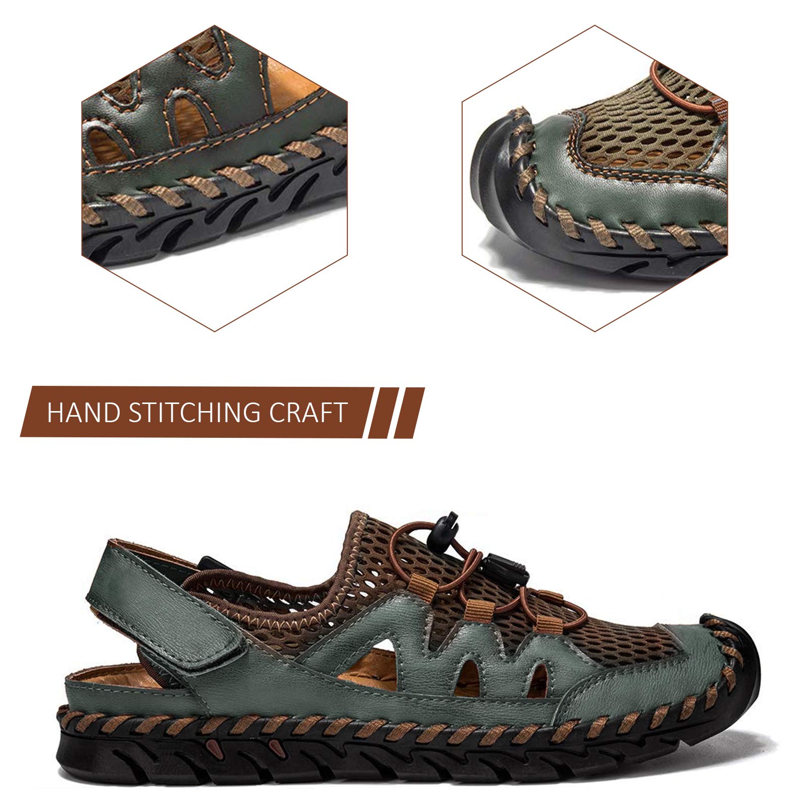 **Men's Leather Fisherman Sandals - Breathable Closed Toe Beach Shoes for Summer | Non-Slip Water Sandals for Hiking, Walking & Outdoor Activities | Handmade Comfortable Anti-Collision Athletic Slides**