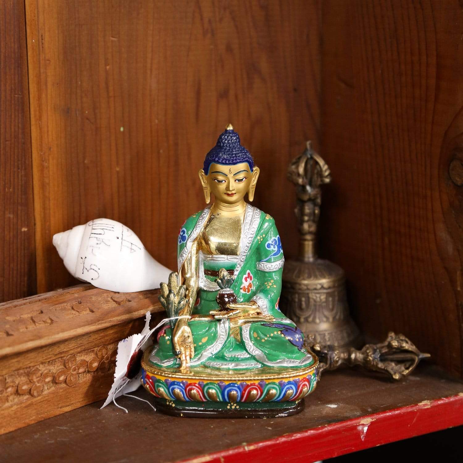 Hand Painted Medicine Buddha Statue - Tibetan Buddhist Decor for Home Altar, Meditation Room & Healing Space - Authentic Spiritual Artwork for Wellness & Serenity