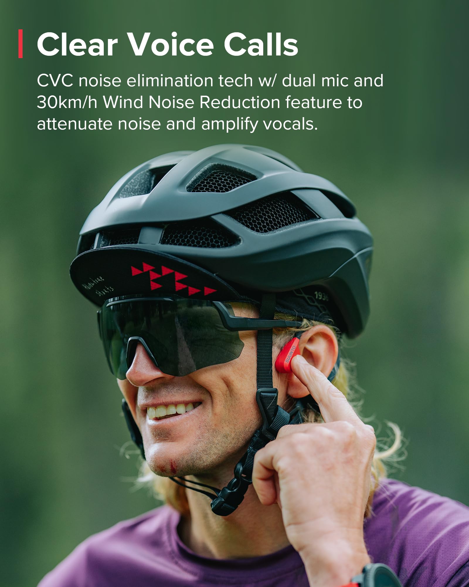 SUUNTO Wing Open-Ear Bone Conduction Bluetooth Headphones with Multipoint Pairing, Head Movement Control, 10H Battery & Fast Charging, IP67 Waterproof & Safety Lights - Ideal for Running, Cycling & Outdoor Workouts (Red)