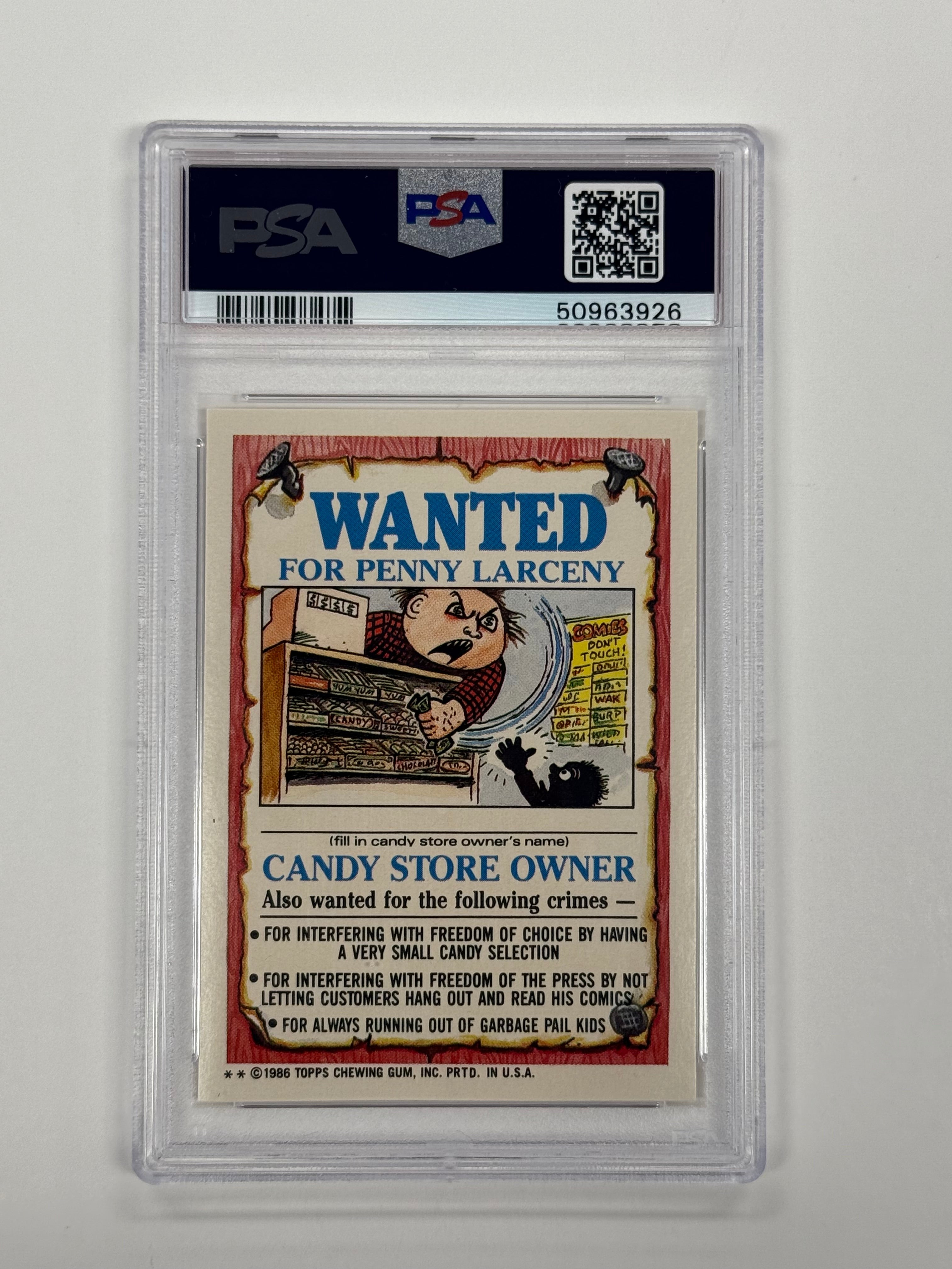 1986 Garbage Pail Kids Stickers Marshy Marshall #100b PSA 9 Mint Condition - Rare Vintage Collectible Trading Cards for Kids & Adults - Perfect for Display, Trading, and Nostalgic Gift Giving
