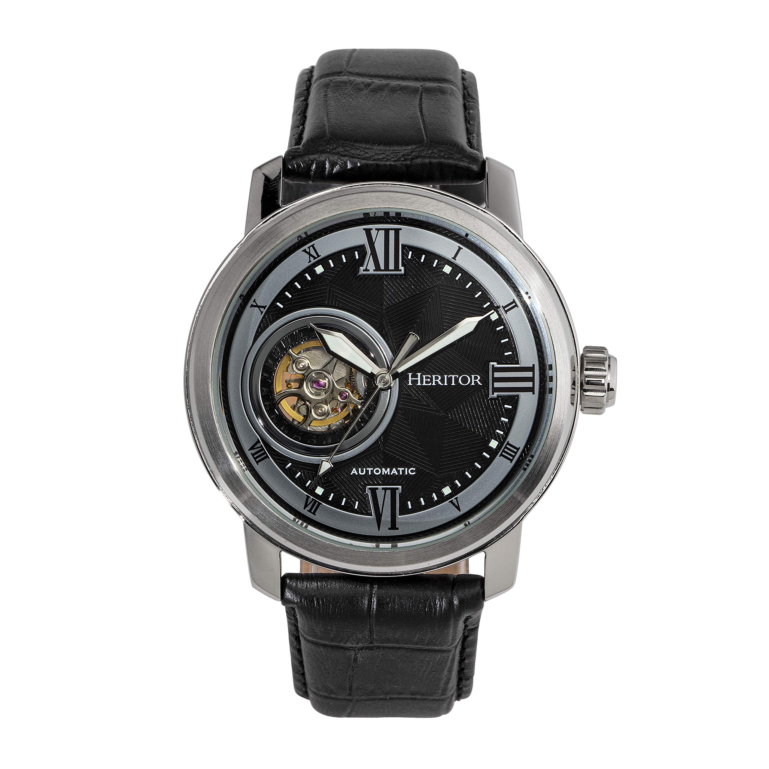 Heritor Automatic Maxim Semi-Skeleton Men's Watch with Genuine Leather Band - Stylish Dress Watch for Business, Formal & Casual Occasions