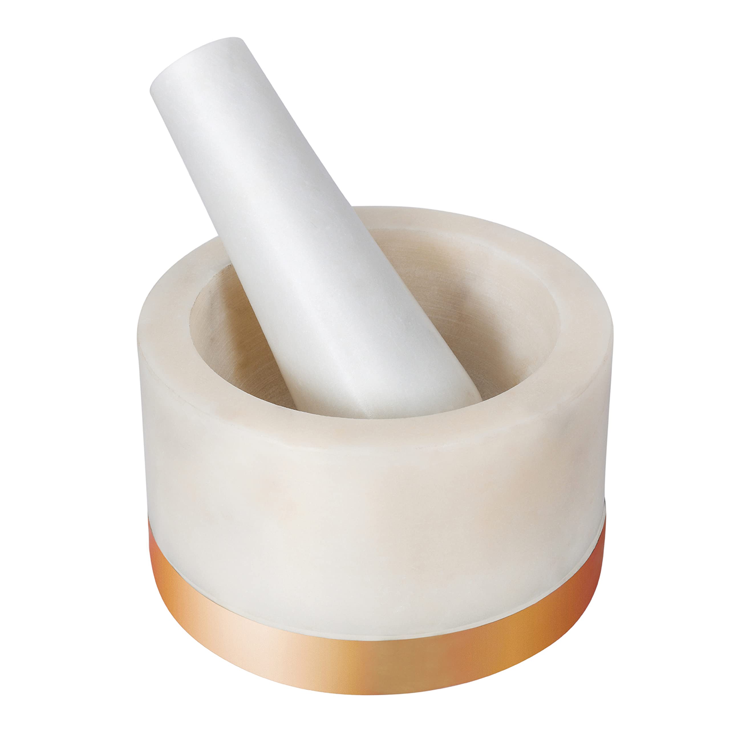 Premium Marble Mortar and Pestle Set with Brass Base - Heavy Duty Natural Stone Grinder for Spices, Herbs, Seasoning & Pastes - Perfect for Kitchen, Cooking, Ayurveda & Herbal Medicine Preparation