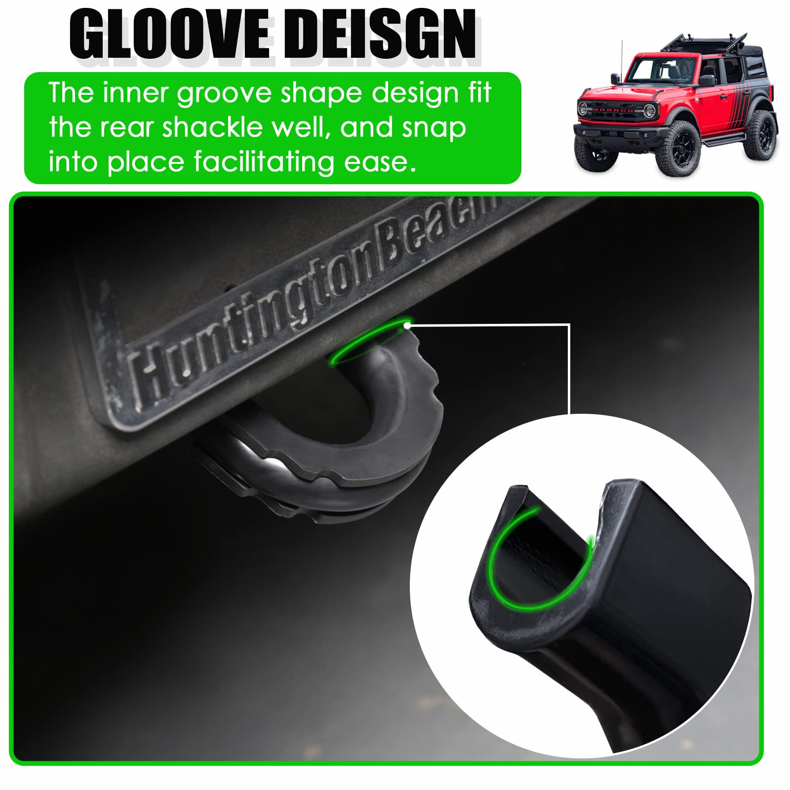 Ford Bronco Rear Shackle Isolators (2021-2024) - Anti-Rattle Bumper Protection Kit | 2-Piece Shackle Covers for Off-Roading & Daily Driving