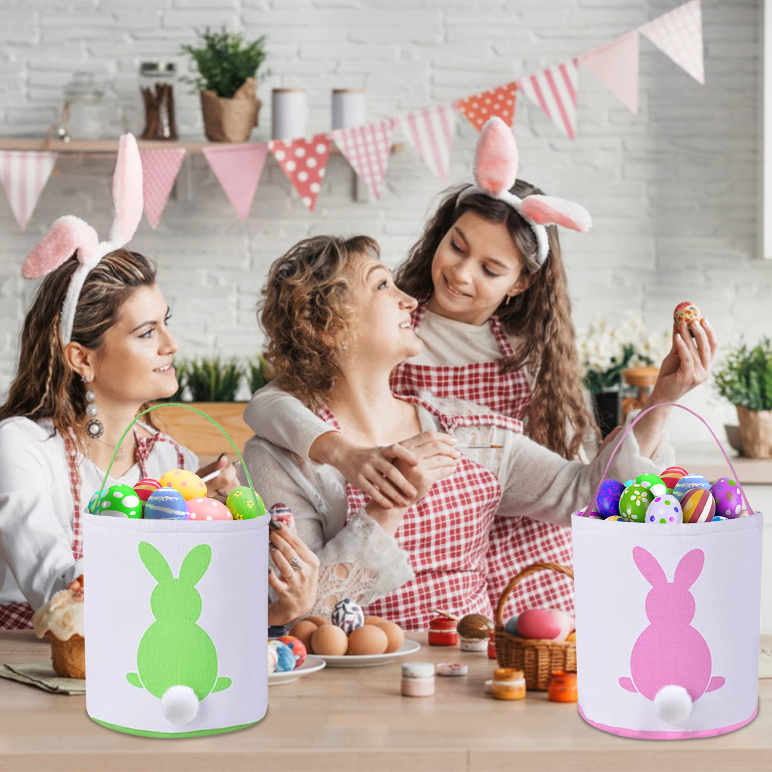 8 Pack Easter Bunny Bags with Rabbit Ears & Fluffy Tails - Kids Easter Egg Hunt Basket Set, Bunny Canvas Tote Gift Bags for Candy, Party Decorations - Perfect for Easter Celebrations, Egg Hunts & Spring Parties