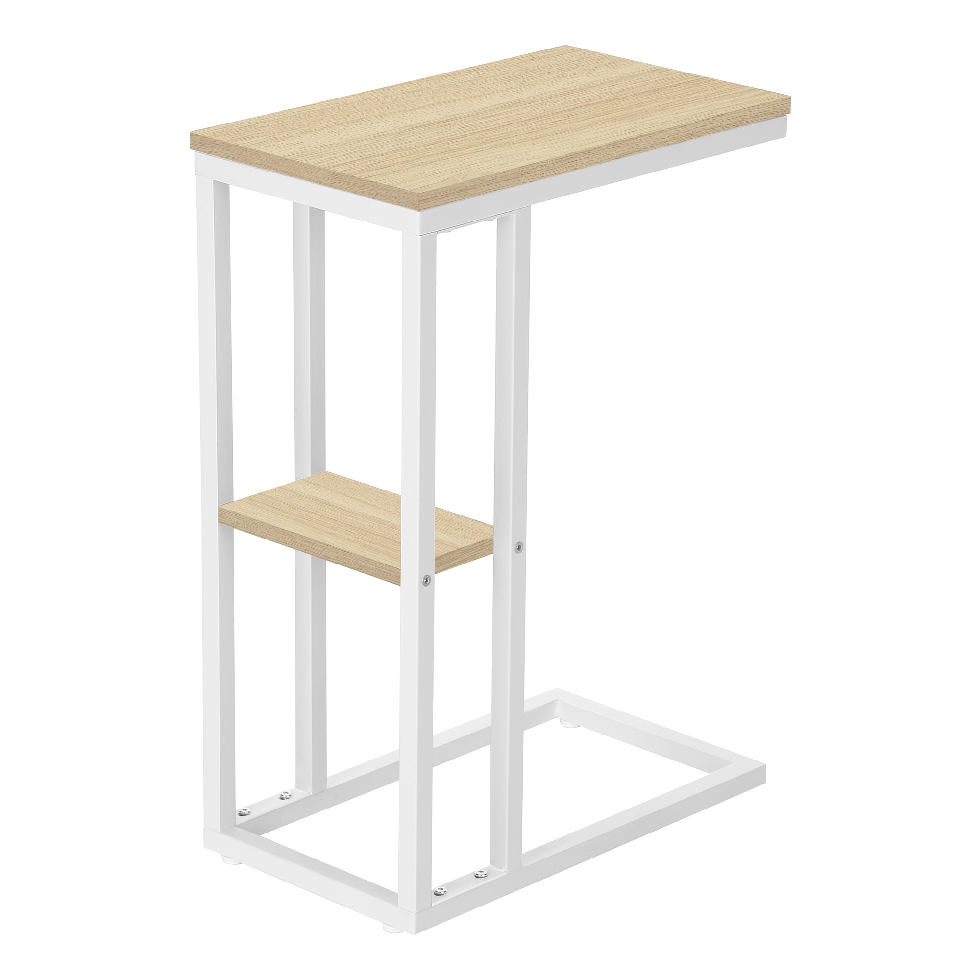 Modern Accent Table 25 Inch Height in Natural Wood & White Metal Finish - Perfect for Living Room, Bedroom, or Entryway Decor