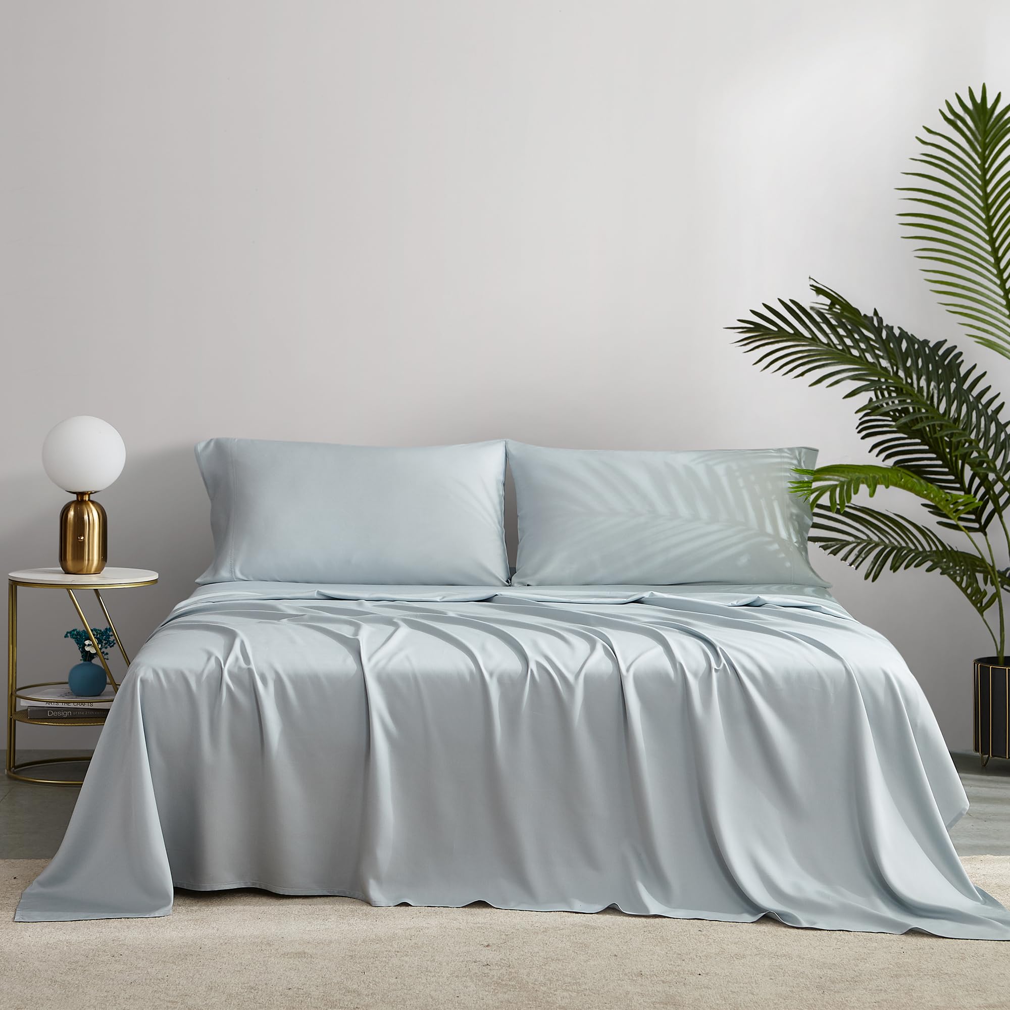 NATUREFIELD King Size Bed Sheets Set (4pc) - Bamboo Rayon Cooling Sheets with Deep Pocket Fitted Sheet, Hotel Luxury Bedding & Pillowcases - Perfect for Hot Sleepers, Summer Nights & Upscale Bedroom Decor