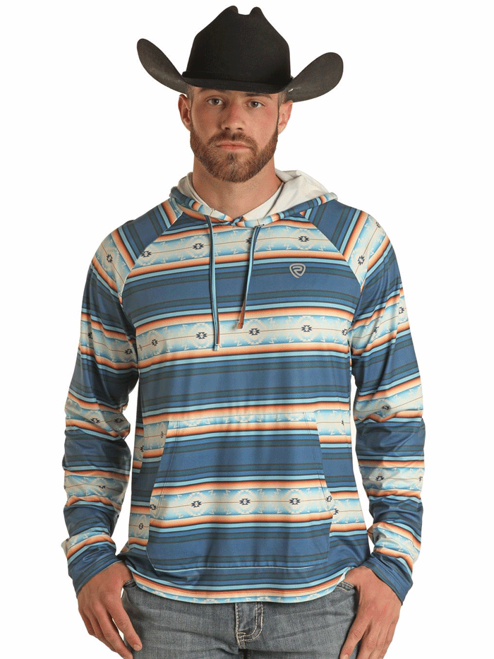 Rock & Roll Denim BM94T03004 Men's Aztec Printed Performance Hoodie - Blue | Stylish Streetwear for Casual Outings & Music Festivals