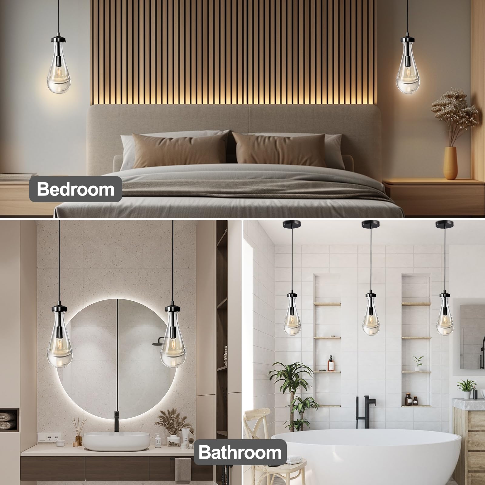 Modern Black Brass Raindrop Pendant Lights for Kitchen Island, Dining Room & Living Room - Elegant Chandelier Lighting Fixture with Included Bulb - Perfect for Home, Restaurant & Cafe Decor