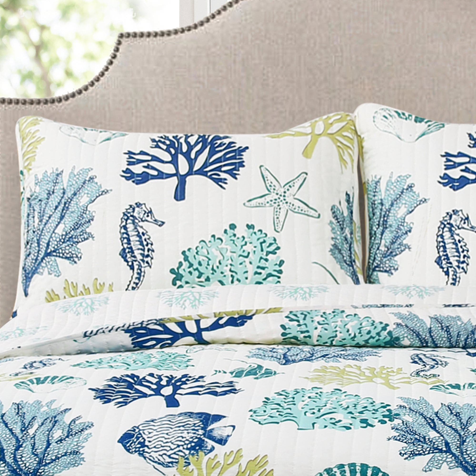 Coastal Reef Quilt 3-Piece Bedding Set | Ocean Theme Comforters for Beach House & Coastal Decor | Perfect for Guest Rooms, Vacation Homes & Nautical Bedrooms