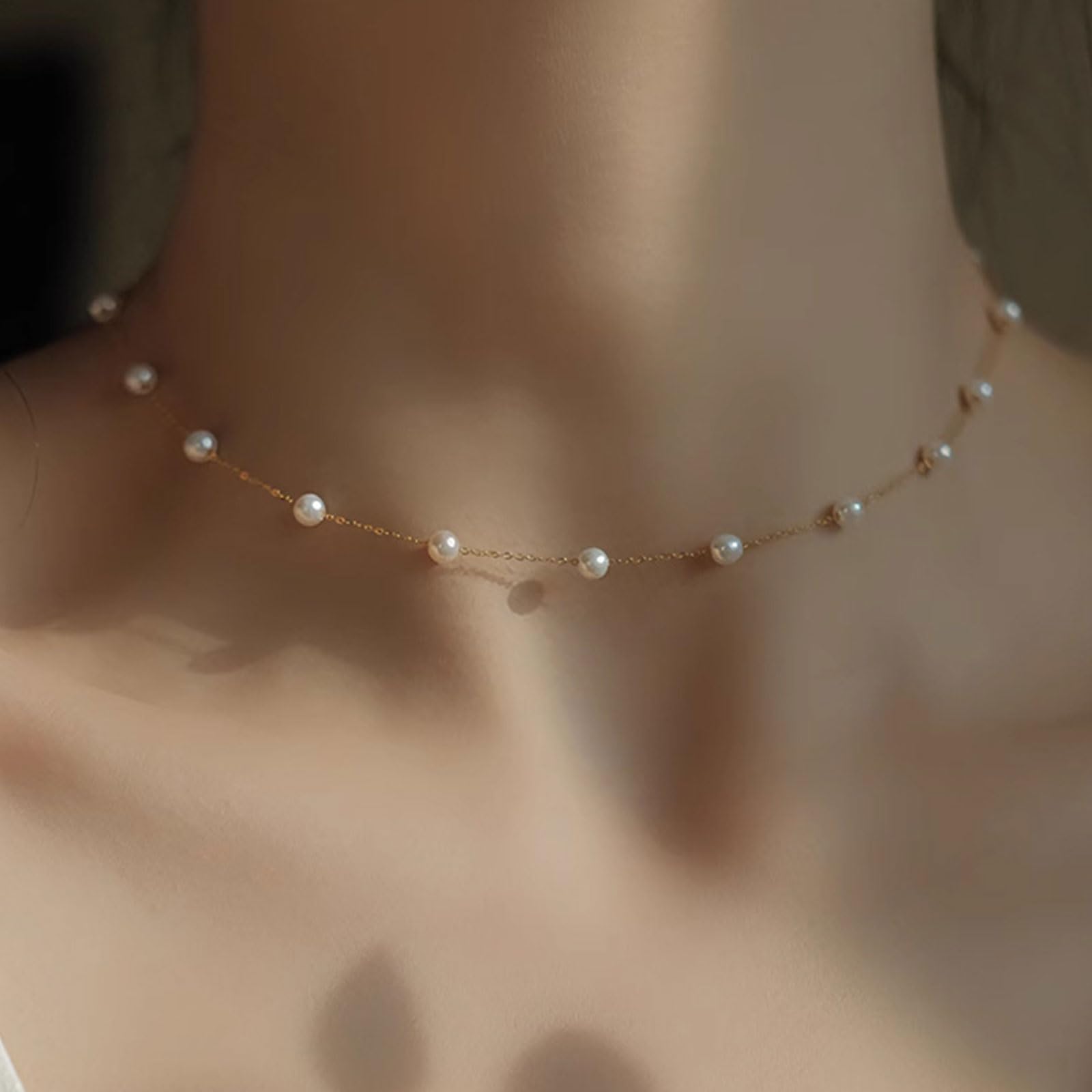 Elegant Pearl Choker Necklace for Women - Dainty Gold Layered Pearl Jewelry, Handmade Prom & Wedding Accessories | Perfect for Parties, Gifts, and Special Occasions