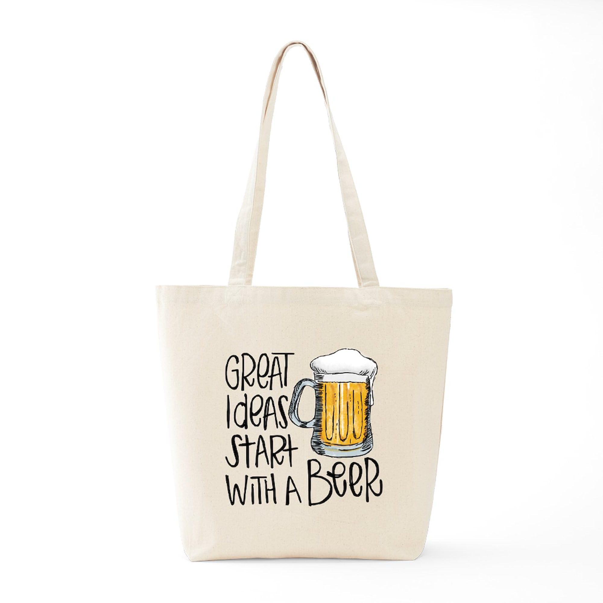 Great Ideas Start With A Beer - Natural Canvas Reusable Shopping Tote Bag | Eco-Friendly Grocery & Beach Bag for Men & Women | Perfect for Shopping, Picnics & Daily Use