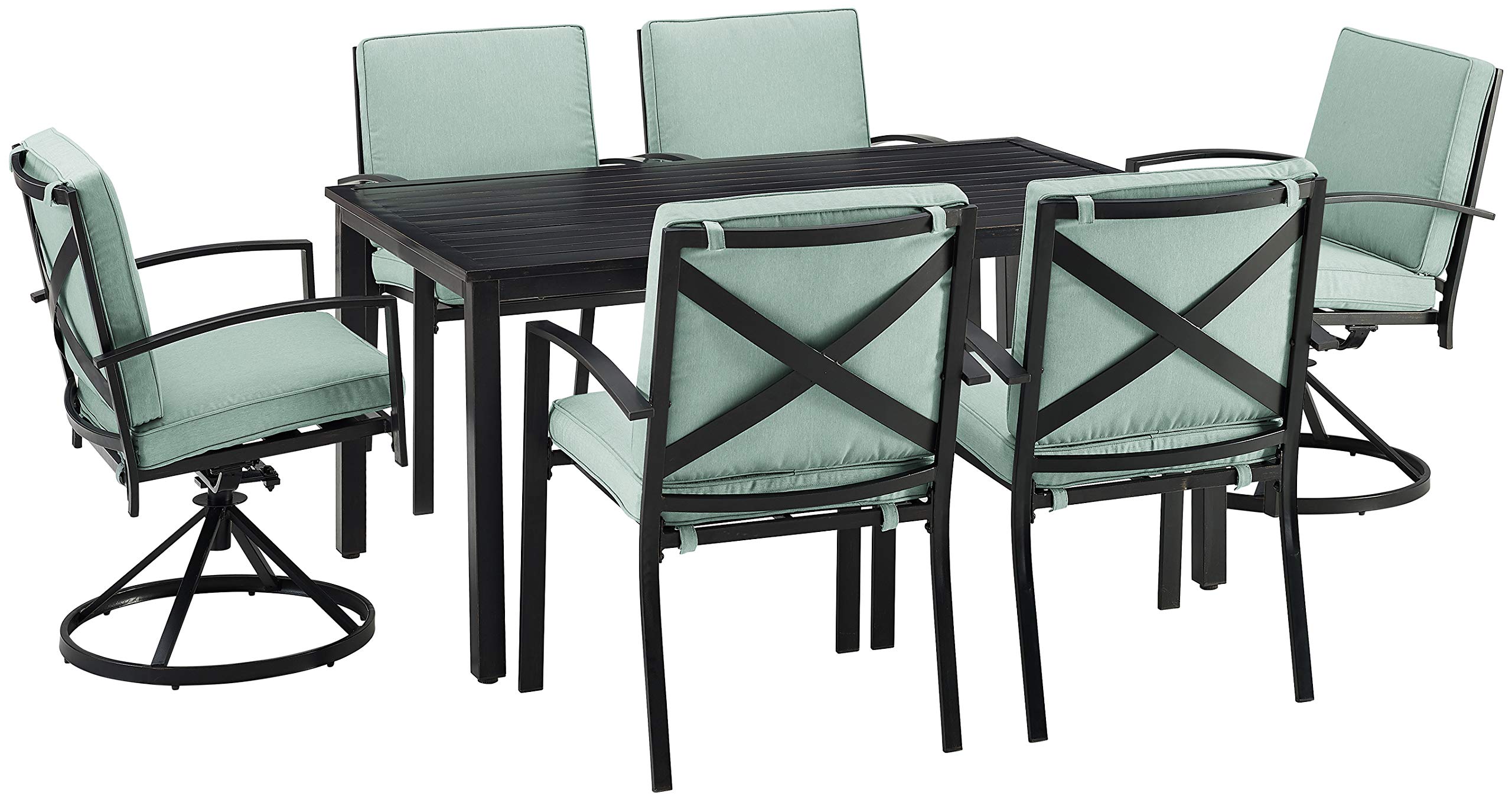 Crosley Furniture Kaplan 7-Piece Outdoor Dining Set for 6 - Patio Table and Chairs in Oiled Bronze with Mist Cushions - Perfect for Backyard, Deck, Garden, and Outdoor Entertaining