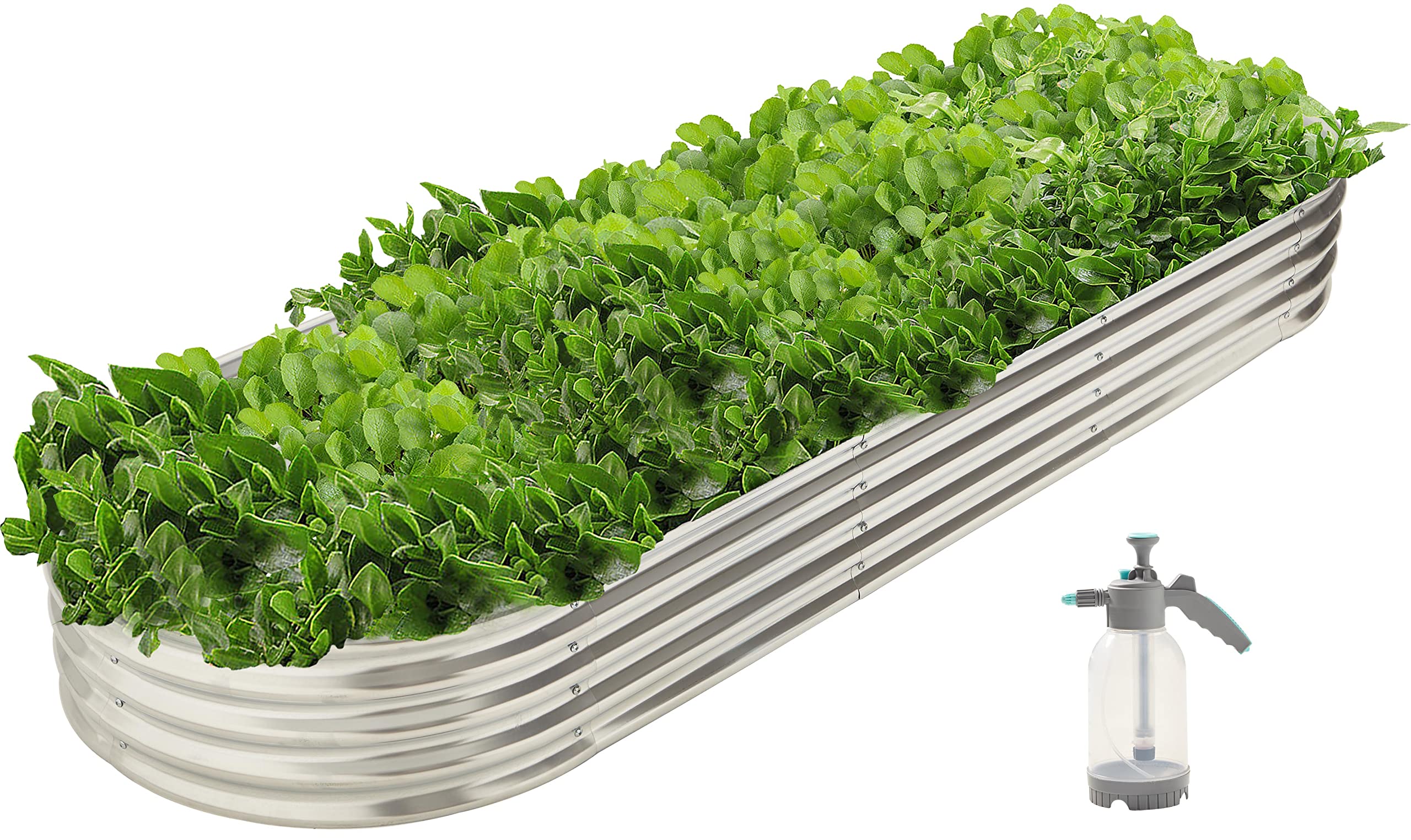 9' x 3' Metal Oval Raised Garden Bed Planter with Watering Can Pressure Sprayer - Durable Outdoor Gardening Kit for Vegetables, Flowers & Herbs - Perfect for Backyard, Patio & Urban Farming