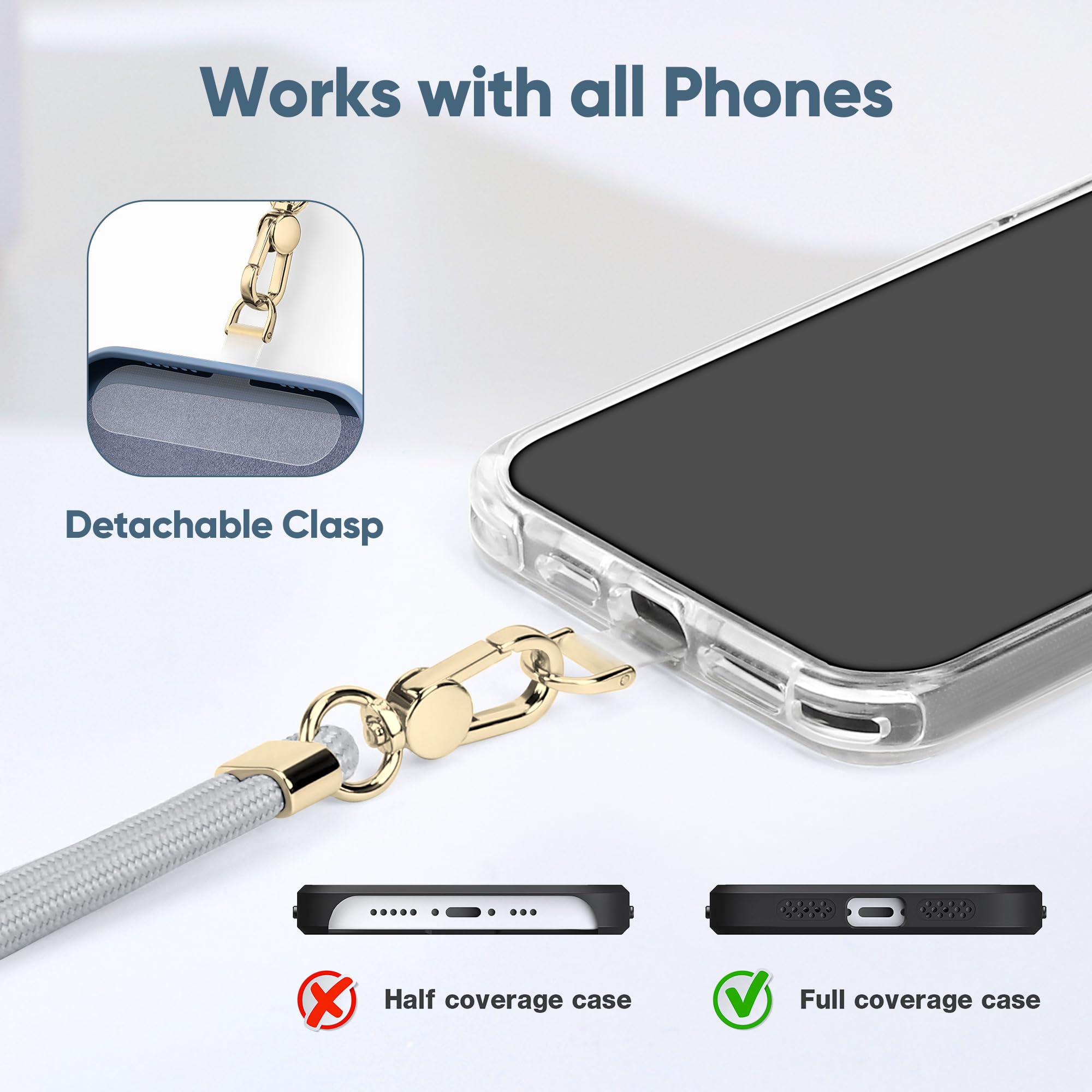 Adjustable Universal Phone Lanyard - Crossbody Neck Strap & Wrist Strap with Secure Clip | Hands-Free for Travel, Work, Shopping & Outdoor Activities