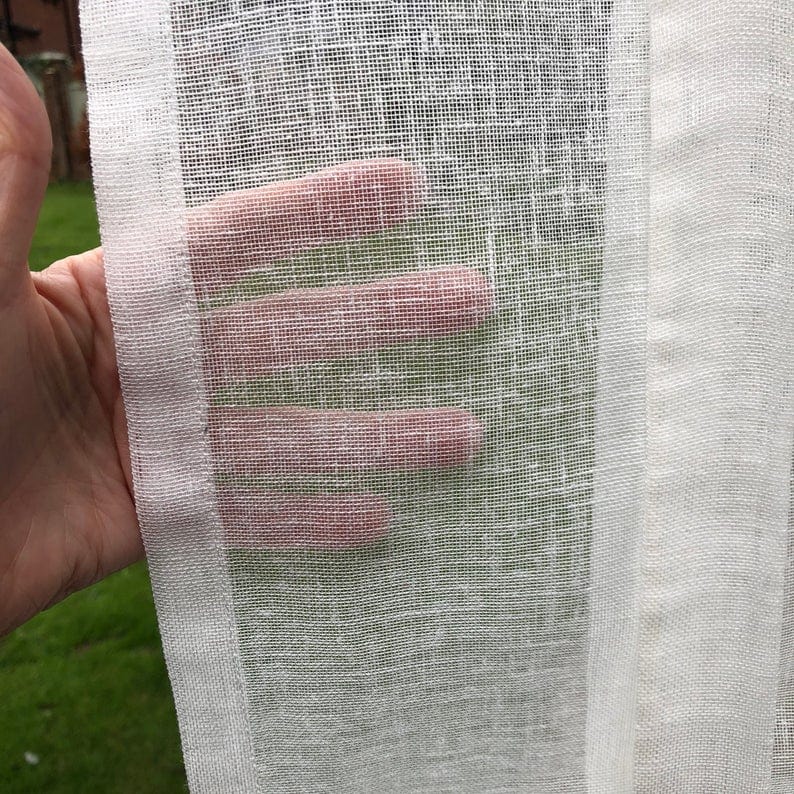 Sheer Ivory Linen Window Curtain Panel - Narrow Sidelight Drapes for Living Room & Bedroom - Light Filtering Privacy Window Treatment