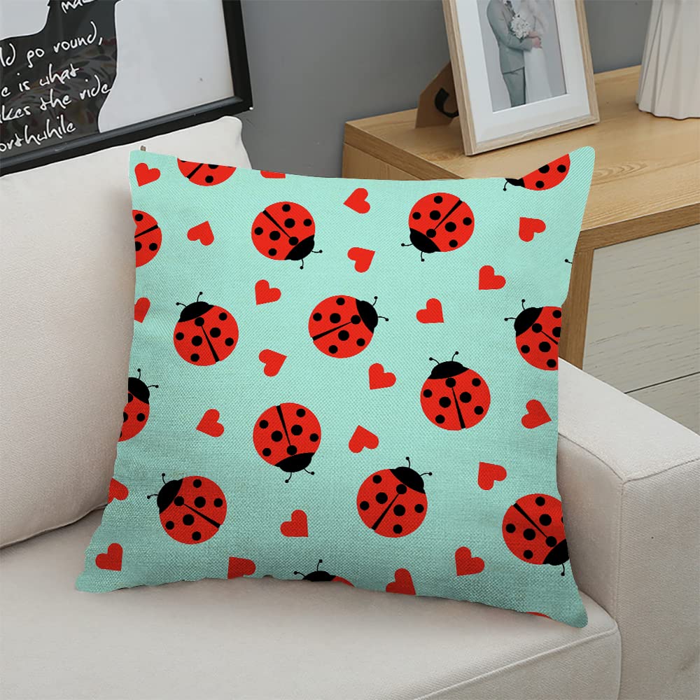 Ladybug Print Decorative Square Throw Pillow Covers 18x18 Inch - Soft Couch Sofa Bed Cushion Cases for Living Room, Bedroom & Outdoor Decor
