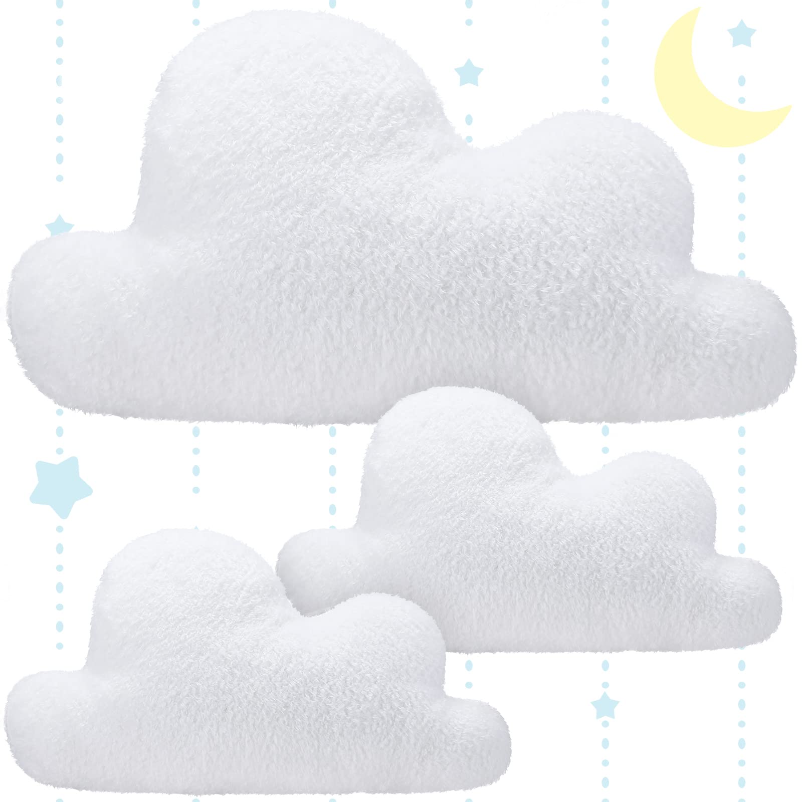 3 Pack Cloud Shaped Throw Pillows - Soft Decorative Cushions for Kids & Girls (23.6