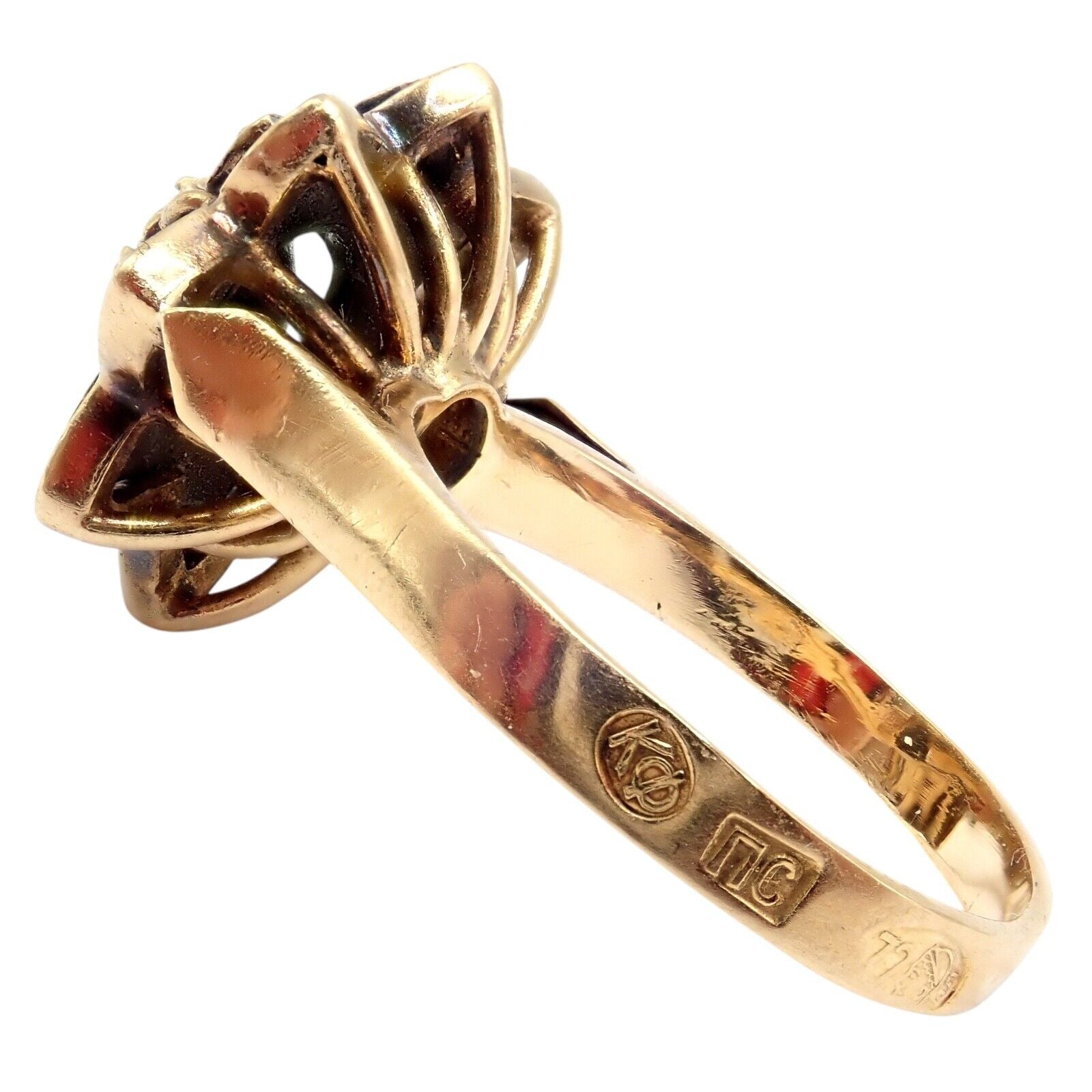 Vintage Karl Faberge 18k Yellow Gold Rose Cut Diamond Flower Ring - Elegant Antique Jewelry for Women, Perfect for Weddings, Anniversaries & Special Occasions