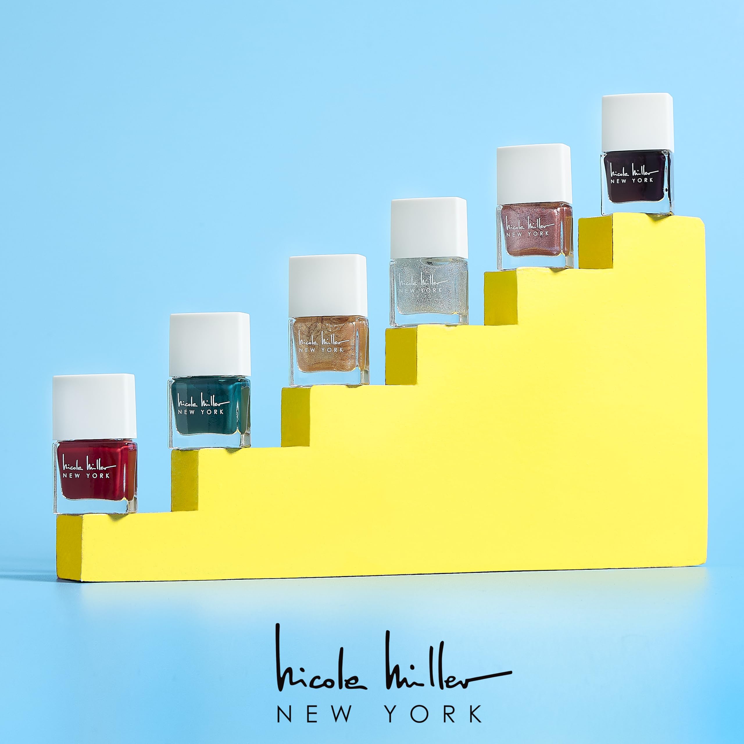 Nicole Miller New York Water-Based Easy Peel Off Long-Lasting Nail Polish Set - 15 Mini Vibrant Trendy Glossy Colors for Manicure & Pedicure at Home or Salon