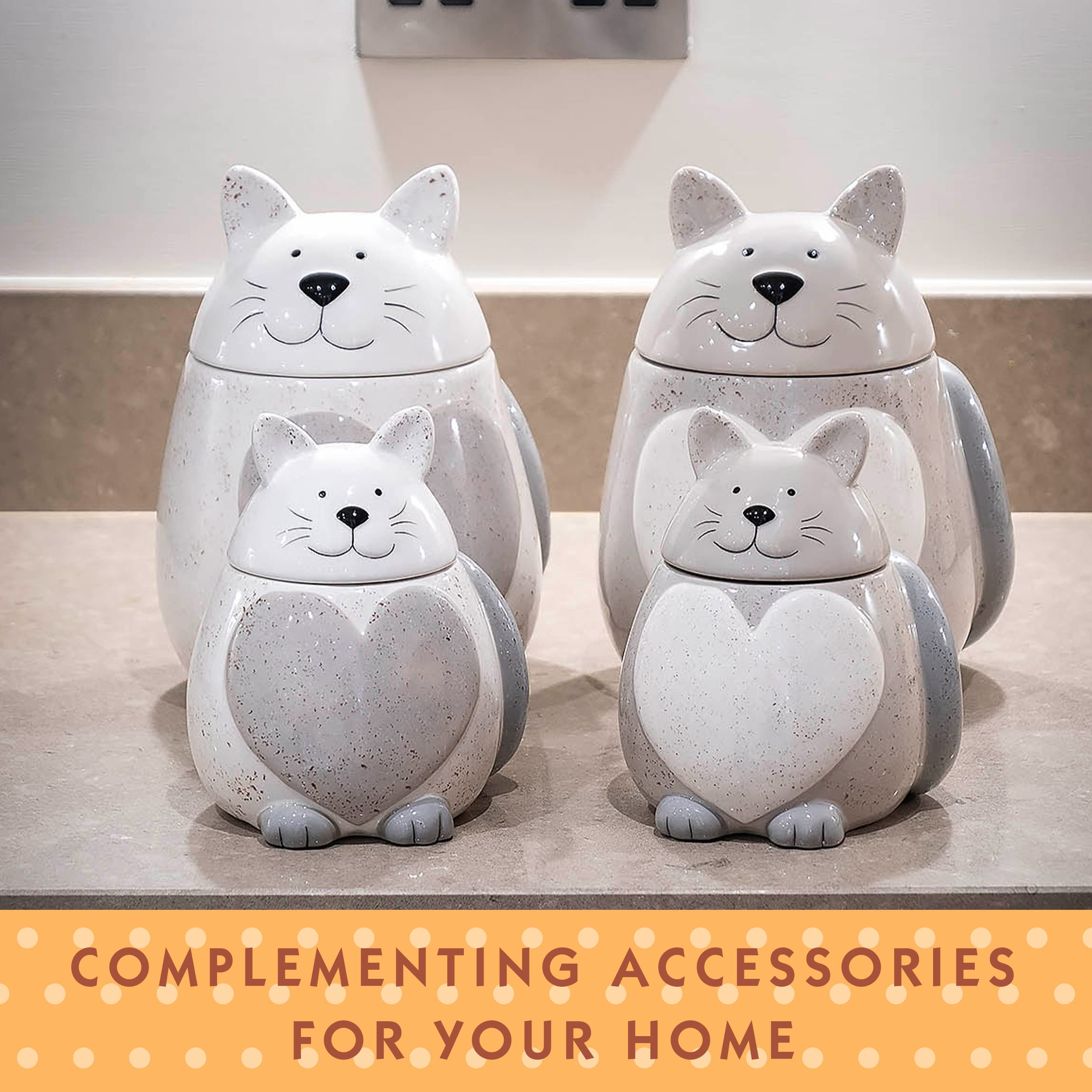 SPOTTED DOG Ceramic Cat Cookie Jar with Lid - 1.3L White Cat-Themed Biscuit Storage Container for Kitchen, Cute Novelty Food Canister - Perfect Gift for Cat Lovers & Ideal for Cookies, Treats, Coffee, Tea Storage