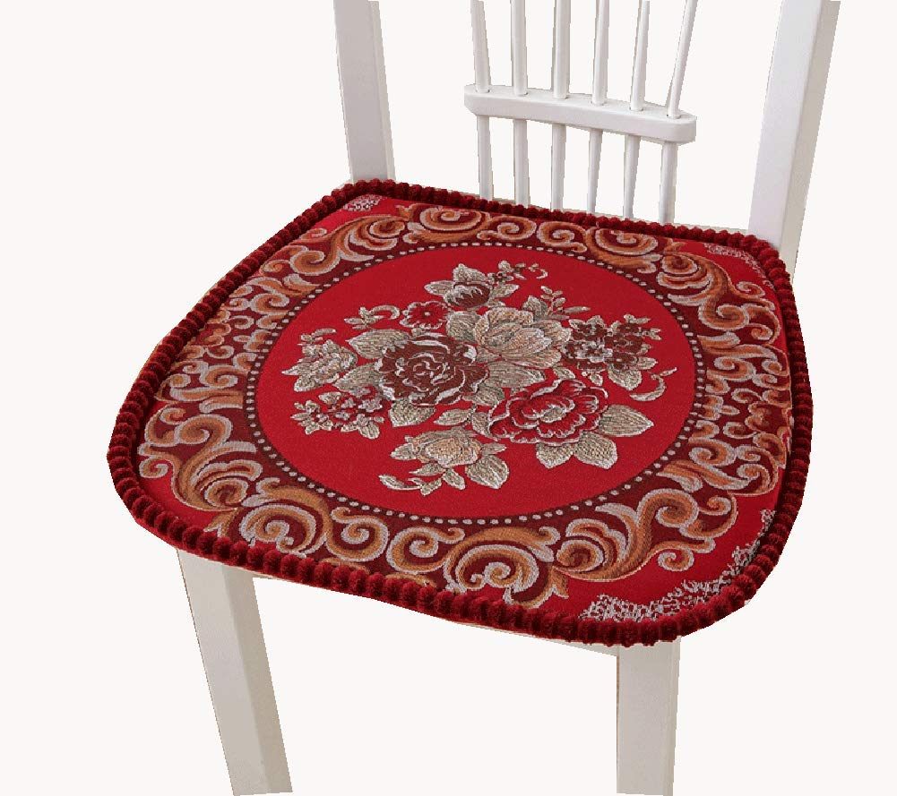 Premium Embroidered Dining Chair Cushions Set of 2 - Plush Non-Slip Seat Cushions with Ties for Kitchen, Living Room & Office (Red)