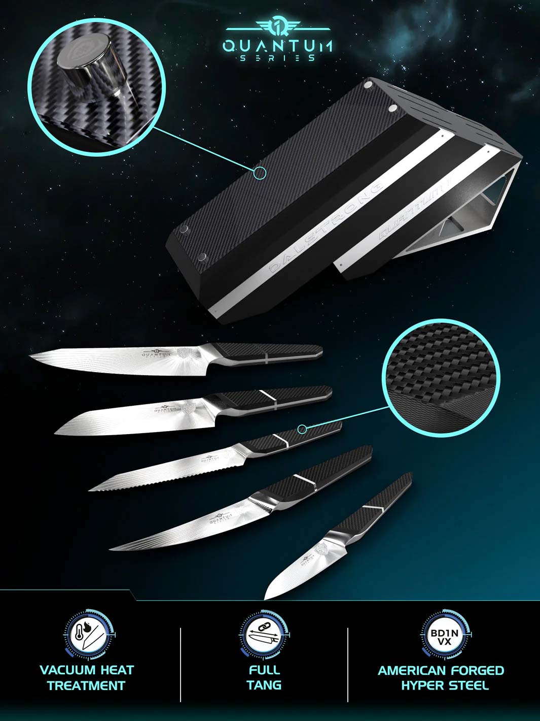 Dalstrong Quantum 1 Series 5-Piece Knife Block Set - High-Quality Kitchen Knives for Professional Chefs & Home Cooking | Perfect for Meat Cutting, Vegetable Chopping & Food Preparation