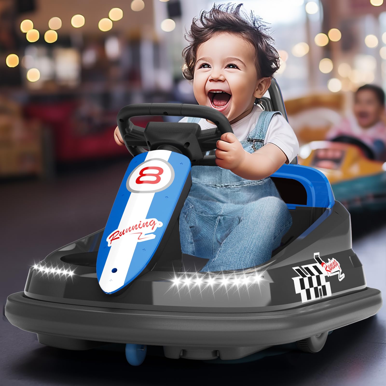 67i Electric Bumper Cars for Toddlers - 6V Kids Ride-On Toy with 360° Spin, 2-Speed Controls, Music Horn & LED Lights - Safe with Seat Belts (Black) - Perfect for Indoor Playrooms, Birthday Parties & Family Fun