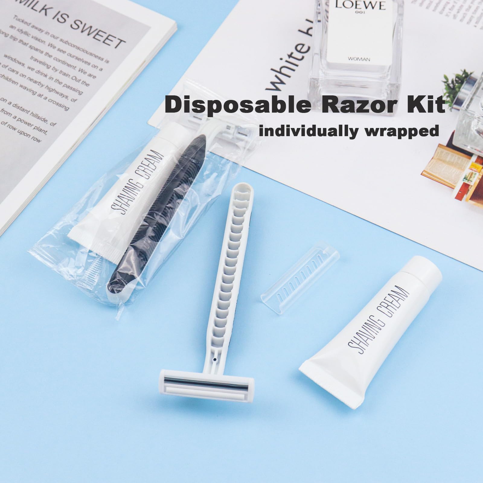 120 Pack Bulk Disposable Razors - Twin Blade Black Shavers with Clear Cap & 10g Shaving Cream - Individually Wrapped for Hygiene - Perfect for Travel, Hotels, Shelters & Charity Donations - Smooth Shaving Solution for Men & Women