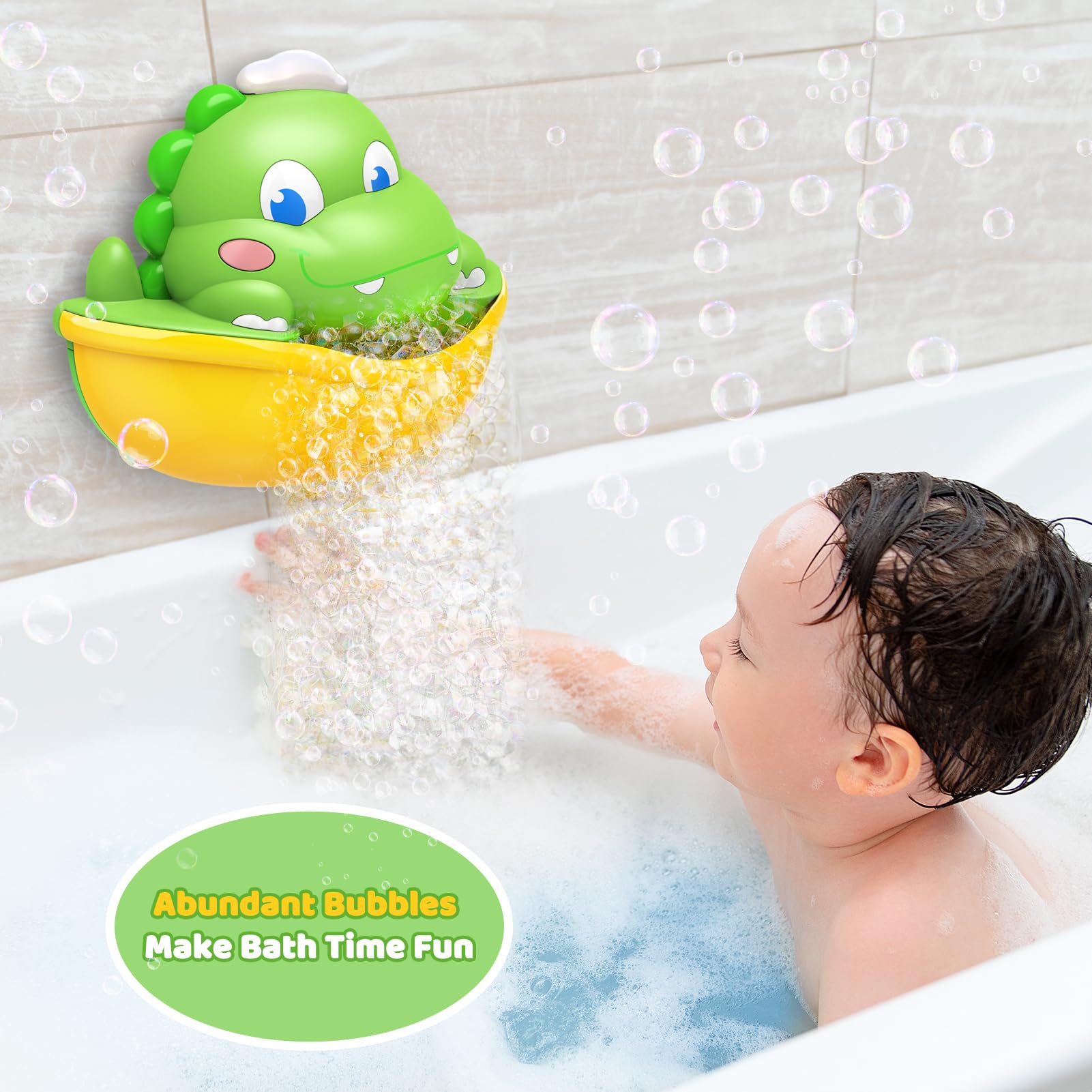 Light-Up Baby Bath Toys with Automatic Bubble Maker - Fun Bath Time Dinosaur Toys for Kids Ages 1-8 - Easter Basket Stuffers & Toddler Bath Accessories for Sensory Play and Learning Development
