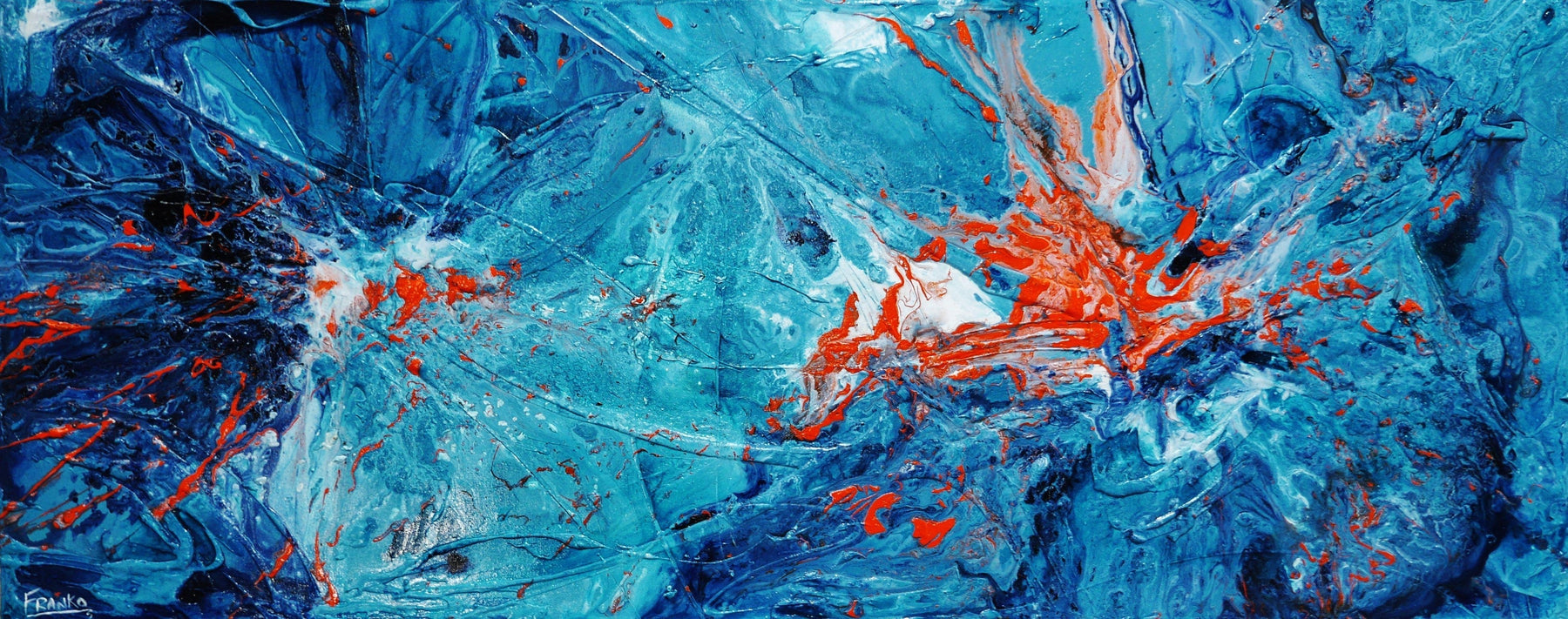 Blue and Orange Abstract Textured Painting - 200cm x 80cm Large Wall Art for Living Room, Bedroom Decor | Jelly Candy Inspired Modern Canvas Artwork