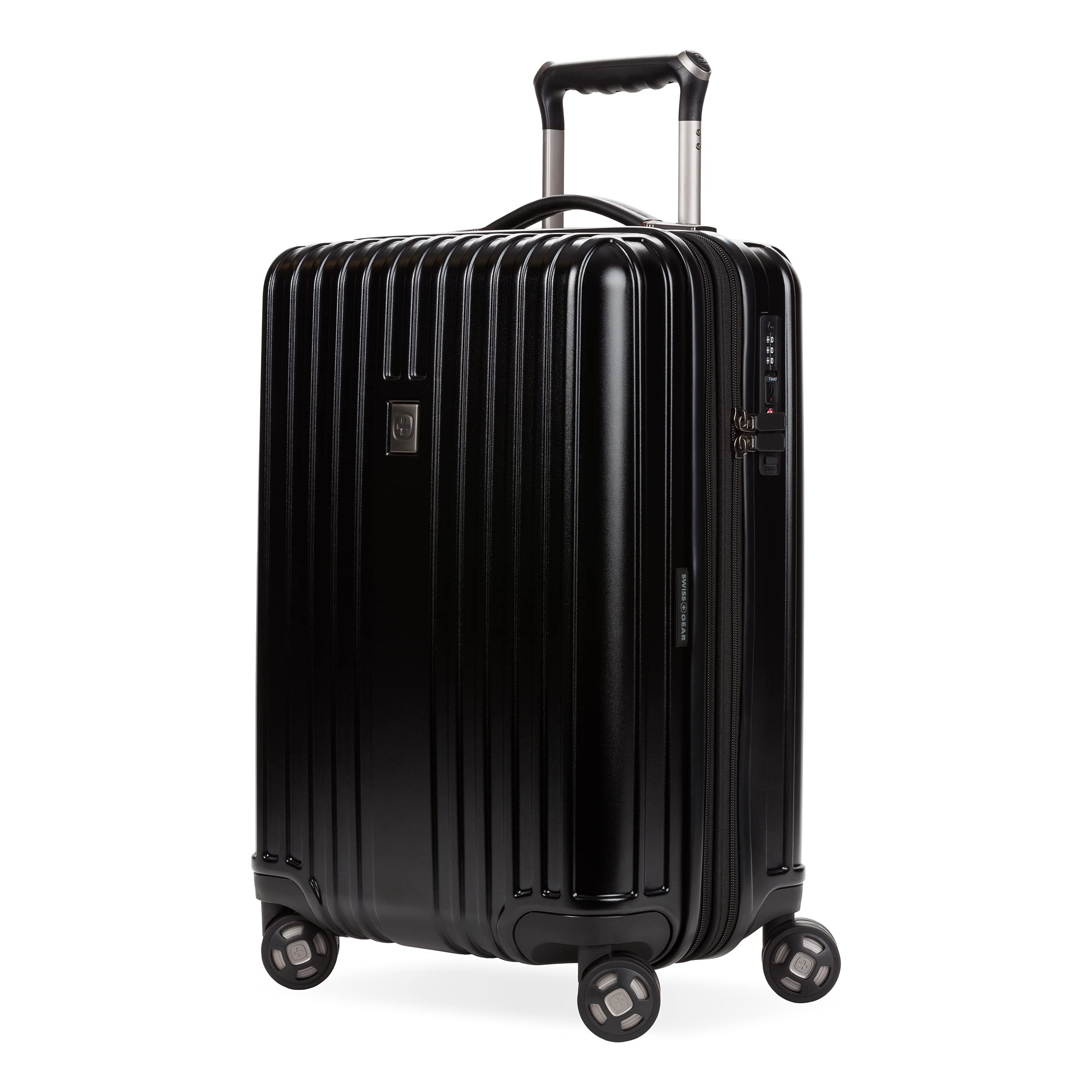 SwissGear 7910 Expandable Hardside Carry-On Luggage 20-Inch with 360° Spinner Wheels, TSA Lock & USB Charging Port - Black - Perfect for Business Travel & Weekend Getaways