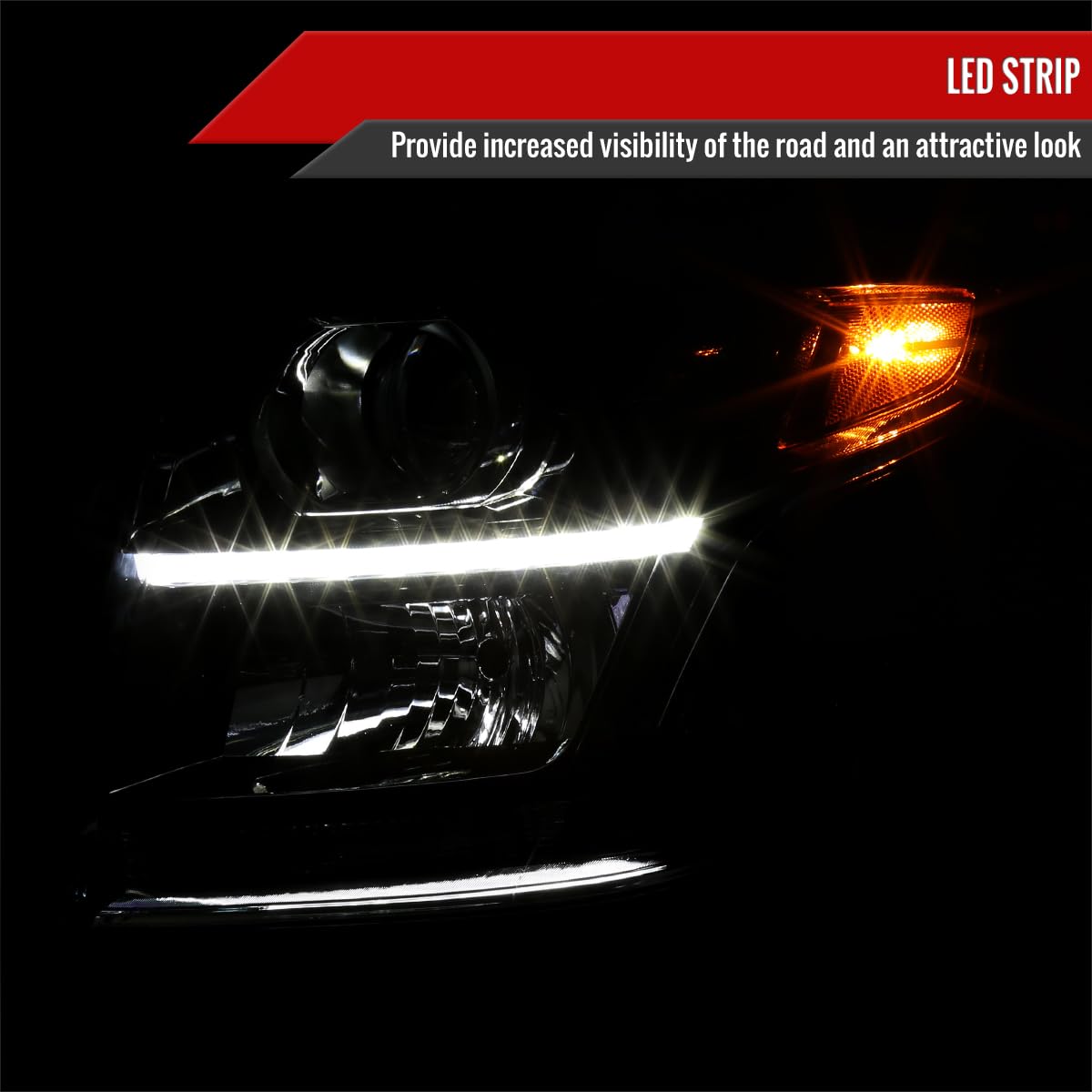 Black LED DRL Bar Projector Headlights for 2015-2020 Models - Left & Right Pair - Upgrade Your Car's Style & Visibility for Night Driving & Off-Road Adventures
