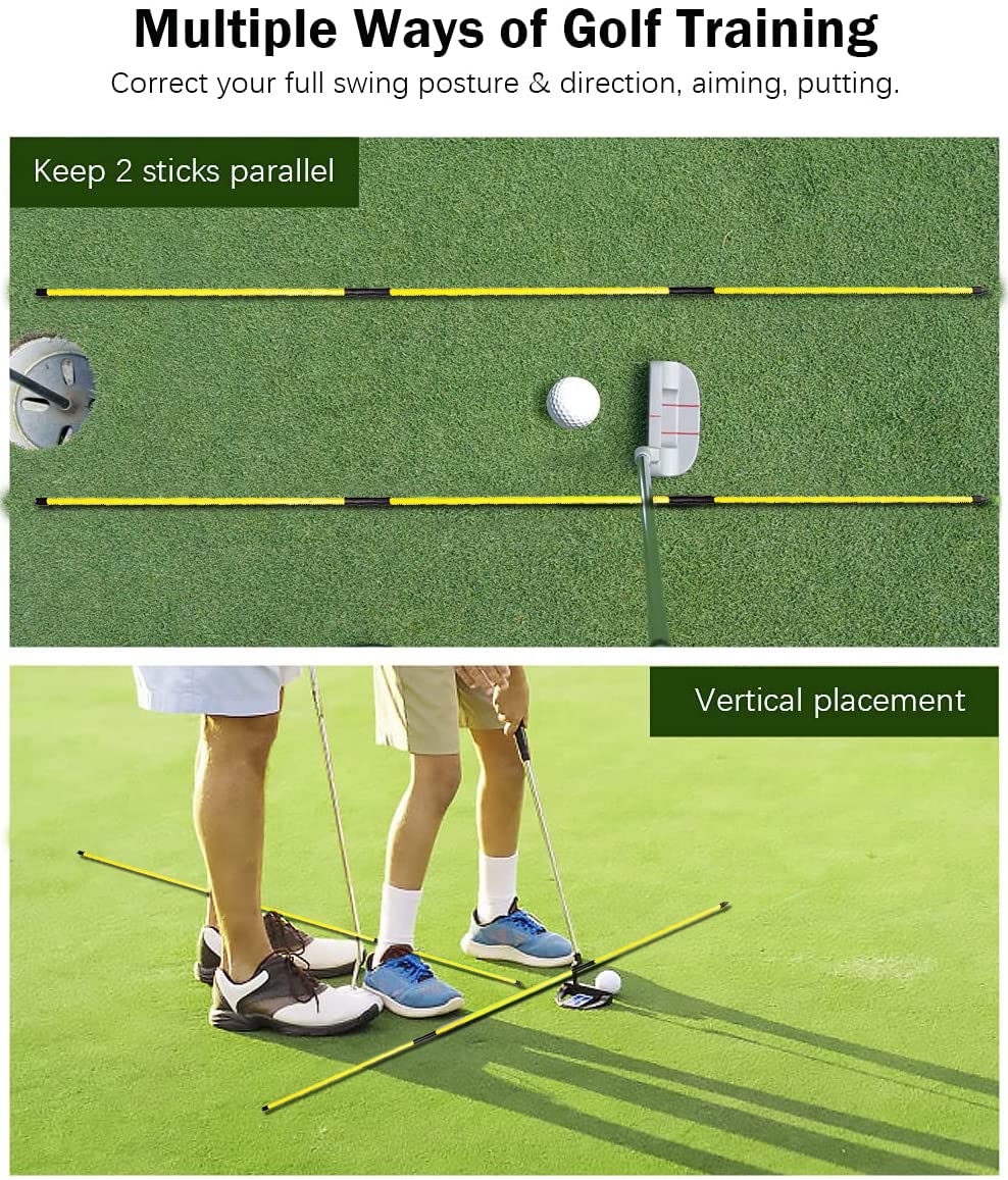 **48-inch Collapsible Golf Alignment Sticks (Pack of 2) – Portable Golf Training Aid for Aiming, Putting, Full Swing & Posture Correction – Includes Tube Case – Perfect for Driving Range & Backyard Practice**