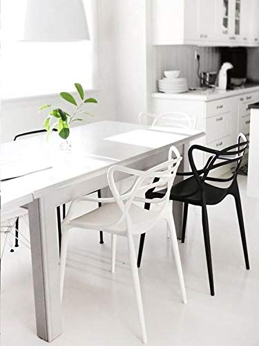 2-Pack Set of 4 White Stackable Modern Plastic Dining Chairs with Arms - Contemporary Open Back Design for Kitchen, Patio, Office & Outdoor Use - Perfect for Dining, Working, Lounging & Small Spaces