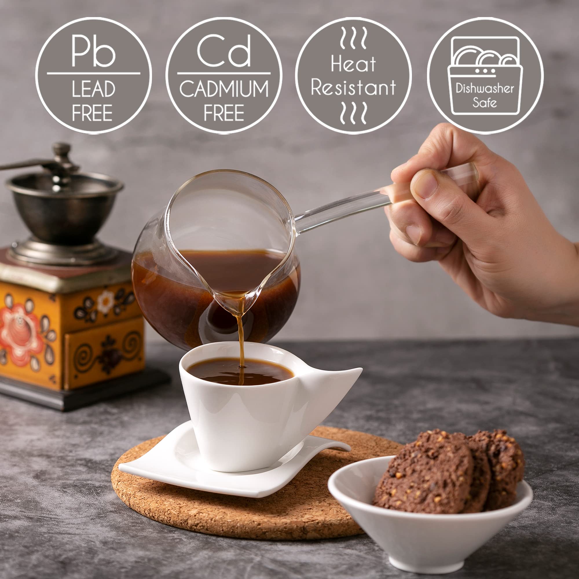 Premium Borosilicate Glass Turkish Coffee Pot - Stovetop Cezve Briki for Espresso, Tea & Hot Chocolate | Heat-Resistant Milk Warmer & Butter Melter (14.2 oz) | Perfect for Home Brewing, Camping & Gift Giving