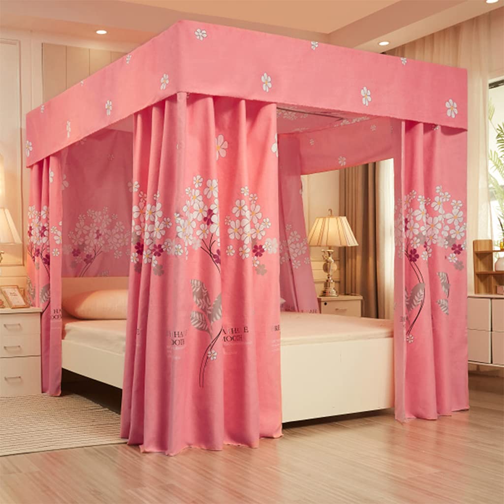 Obokidly Luxurious 4 Corner Post Windproof Bed Canopy - Elegant Bed Curtain Netting for Girls, Boys, Teens & Women's Bedroom Decor (Twin Size, Jade-Flower) | Perfect for Princess Themed Rooms, Dorm Decor & Cozy Bedroom Makeovers